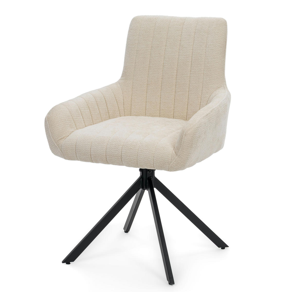 STUHL LUINO drehbar gepolsterter mit Steppung - creme - Chenille - Creme/Schwarz, Textil/Metall (58/87/60cm) - NEW HOME