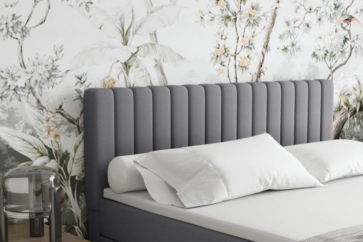 BOXBETT Everest grau 180 x 200 cm Doppelbett mit hochwertiger Bonell-Matratze und Topper - Grau, Holz (180/200cm) - Panda Möbel