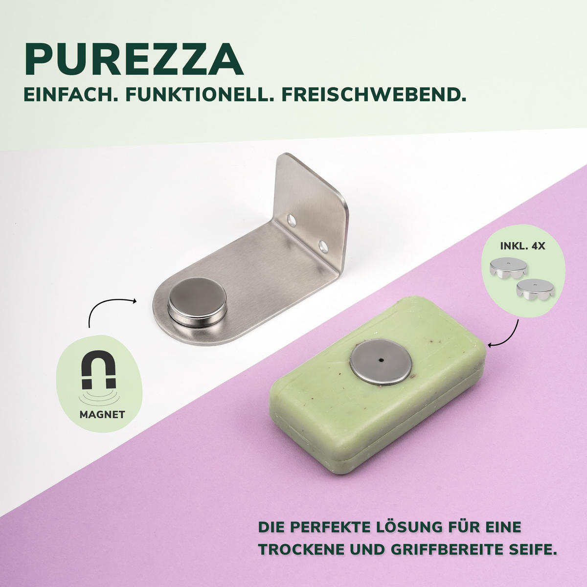 MAGNET-SEIFENHALTER PUREZZA 2er-Set matt - Silberfarben, Metall (4.5/4.5/8cm) - bremermann