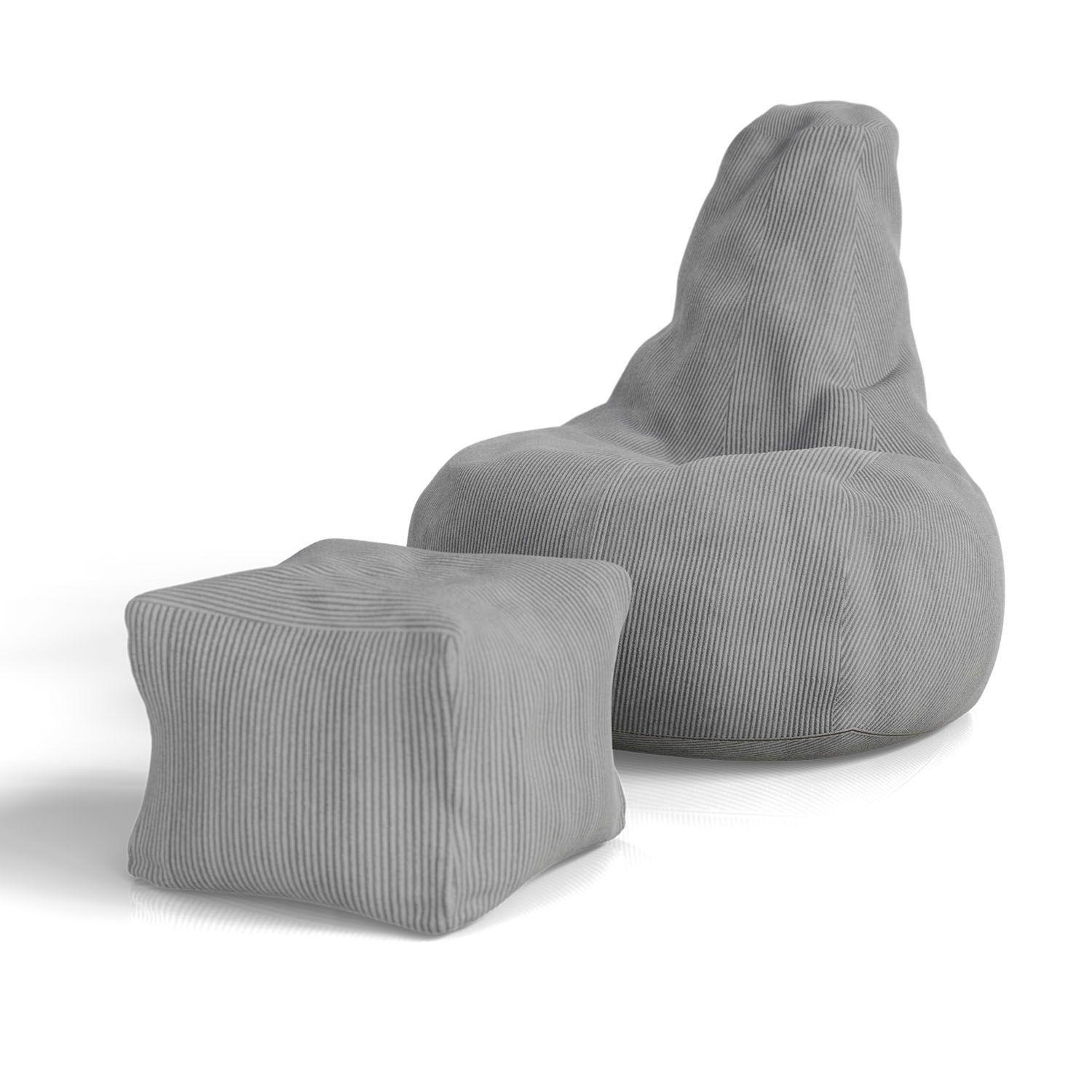 SITZSACK Chillex mit Hocker XL Cord hellgrau - Hellgrau, Textil (83/103/78cm) - Juskys
