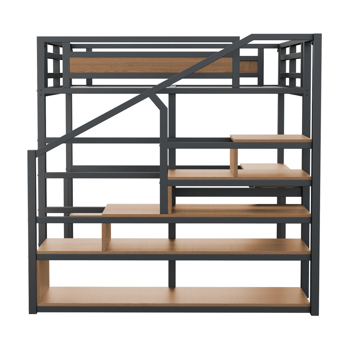 HOCHBETT 140/200 cm Schwarz aus Metall und MDF mit Regalen und Tisch - Schwarz, Metall (140/200cm) - OKMYHOME