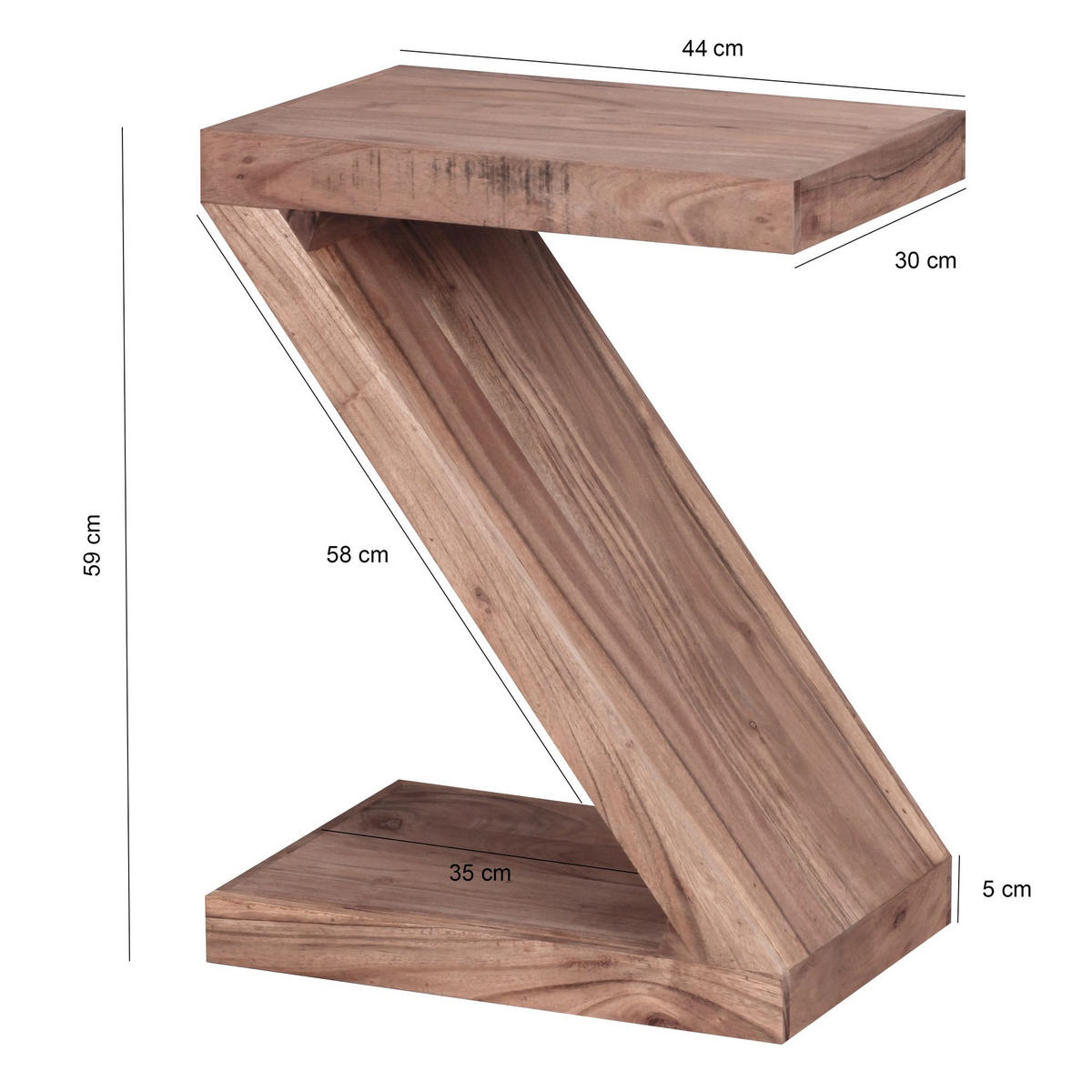 BEISTELLTISCH Massivholz Z-Form Handgefertigt, Beige 44x30x59 cm - Beige, Holz (30/44/59cm) - KADIMA DESIGN