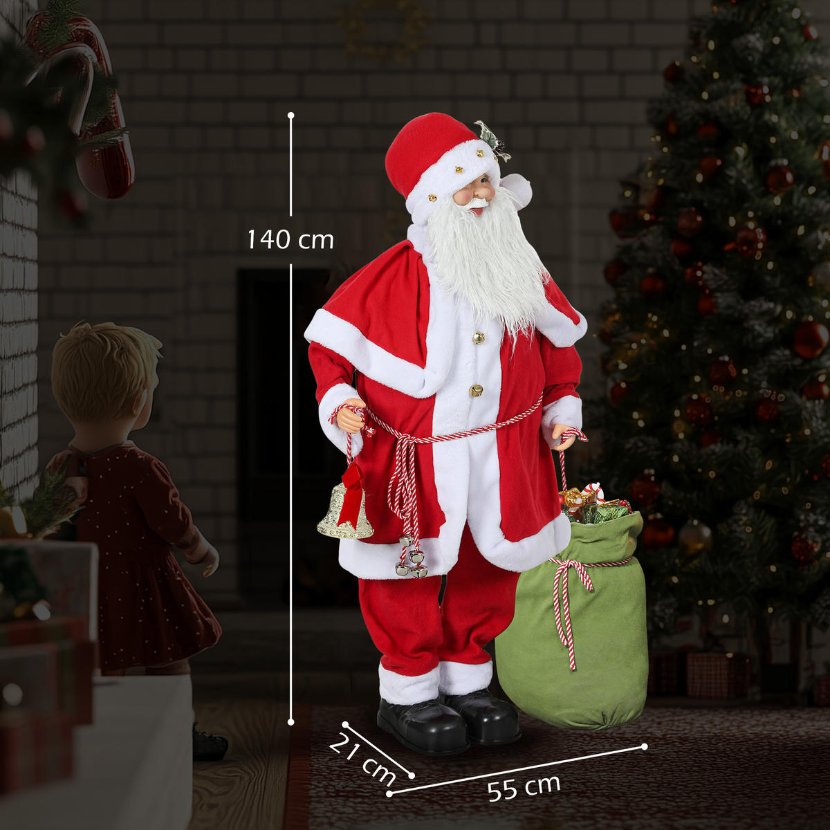 WEIHNACHTSMANNFIGUR Rot 21.0/55.0/140.0 cm - Rot, Textil (21/140/55cm)