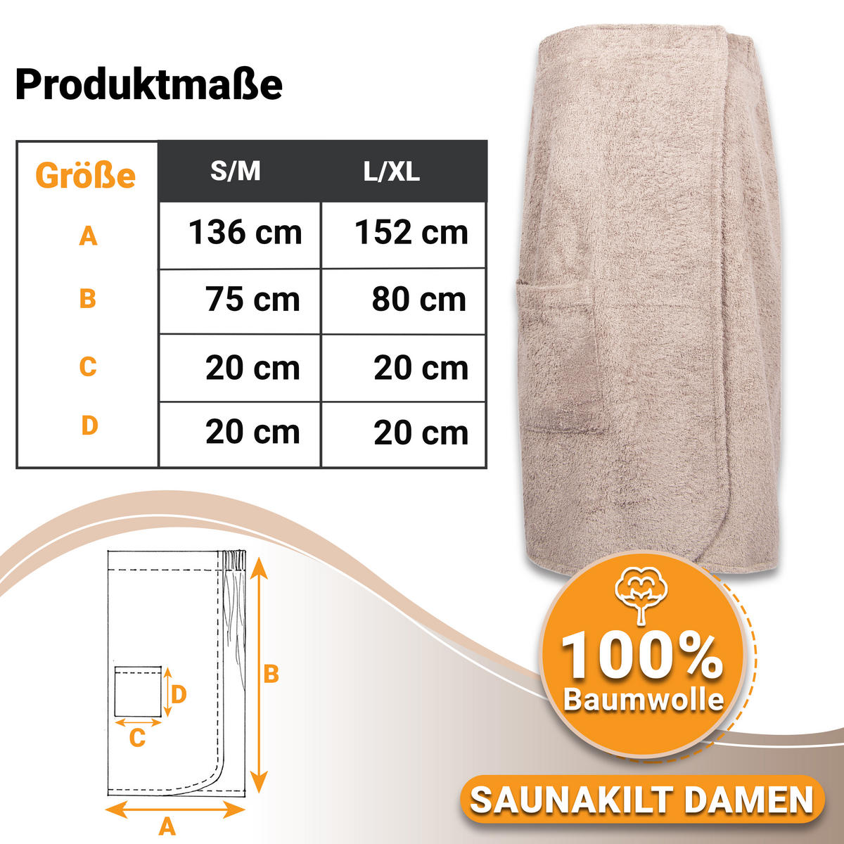 BADEMANTEL, S/M, 100% Baumwolle, Braun - Fango, Textil (S/Mcm) - Zollner