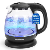 WASSERKOCHER Glas Mini 1L 2200W LED BPA-frei Schwarz - Schwarz, Glas (21.5/22.1/17.5cm) - Kaket