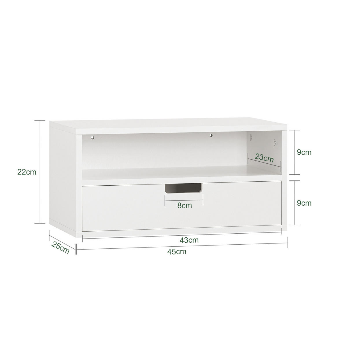 SCHWEBENDER NACHTTISCH Wandhängeschrank 45x22x25cm Weiß - Weiß, Holzwerkstoff (45/22/25cm) - SoBuy