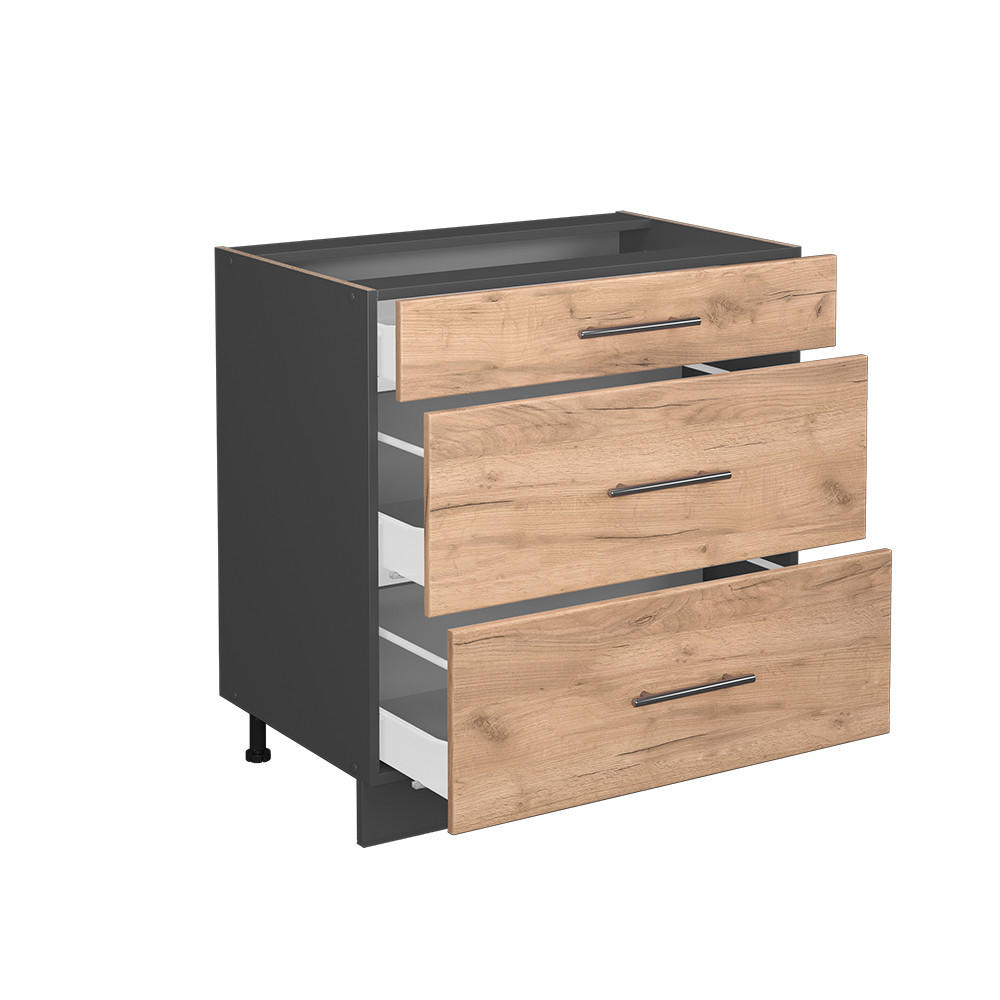 KÜCHENUNTERSCHRANK Fame-Line Goldkraft Eiche 80 cm mit 3 Schubladen ohne AP - Anthrazit/Eiche Wotan, Holzwerkstoff (80/82/51.6cm) - Vicco