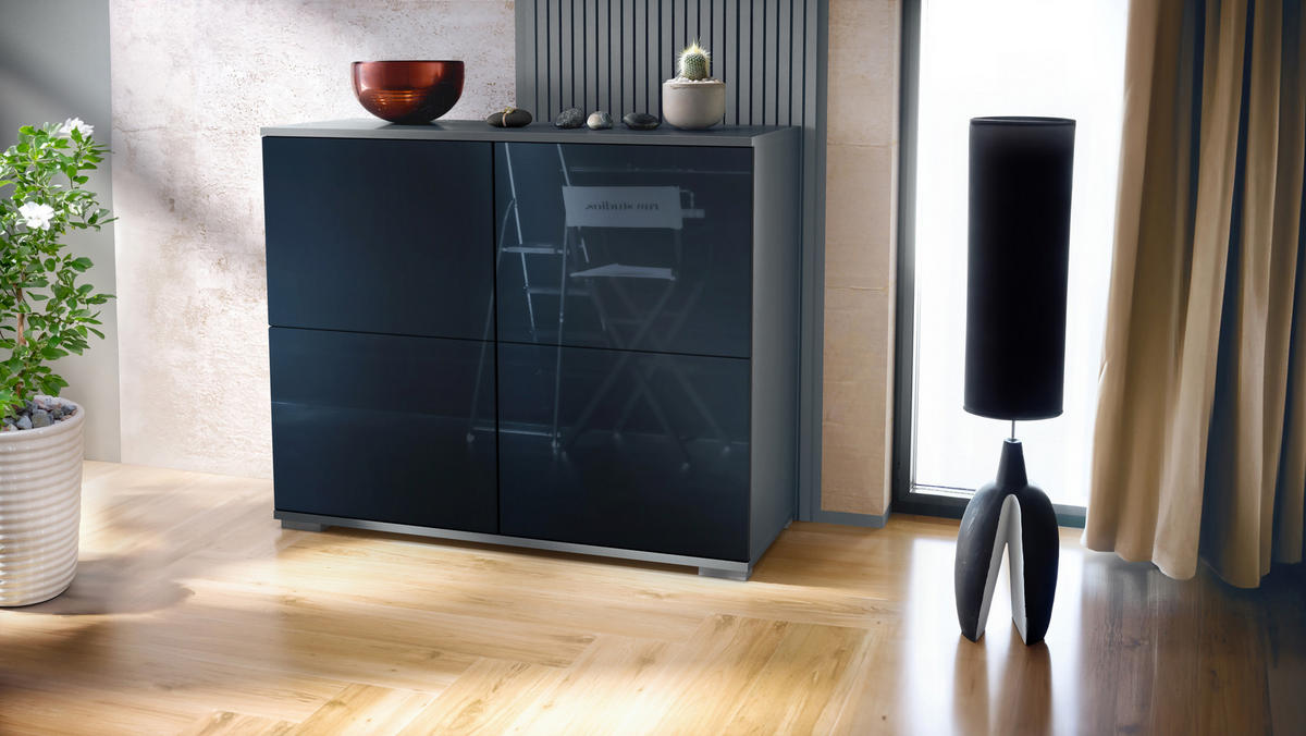 KOMMODE Rova Schwarz Hochglanz - Schwarz Hochglanz, Holzwerkstoff (92.5/75.5/35cm) - Vladon