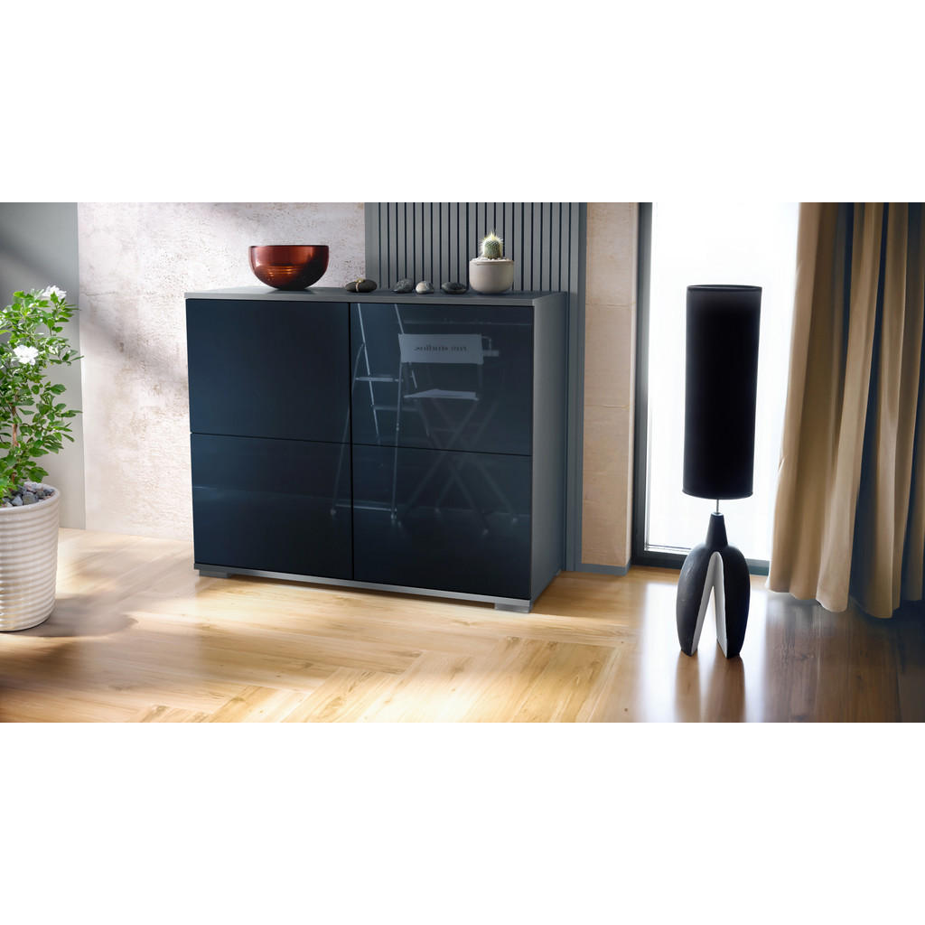 Thumbnail - Vladon Kommode, Schwarz Hochglanz, Holzwerkstoff, 92.5x75.5x35 cm, Wohnzimmer, Kommoden & Sideboards, Kommoden