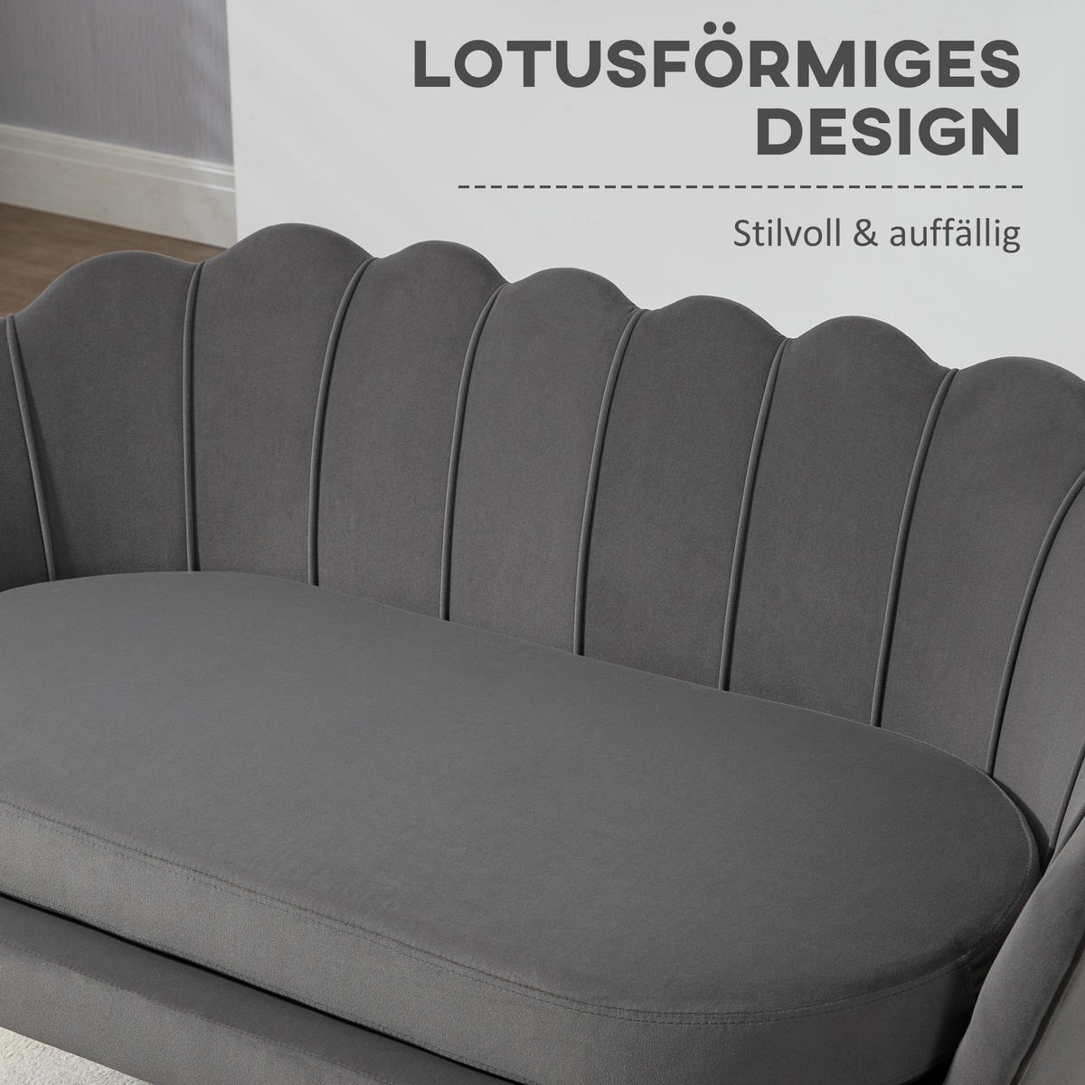 SOFA 2-Sitzer, Samt Polyester Stahl Grau - Grau, Textil (63/75/133cm) - HOMCOM