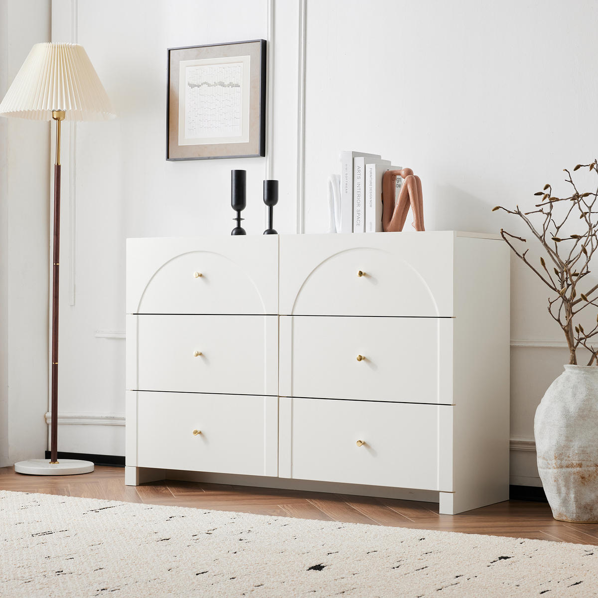KOMMODE, 6 Schubladen, cremeweiß im romantischen Luxusstil, 120x40x82 cm, Weiß - Weiß, Holzwerkstoff (40/82/120cm) - Modfu
