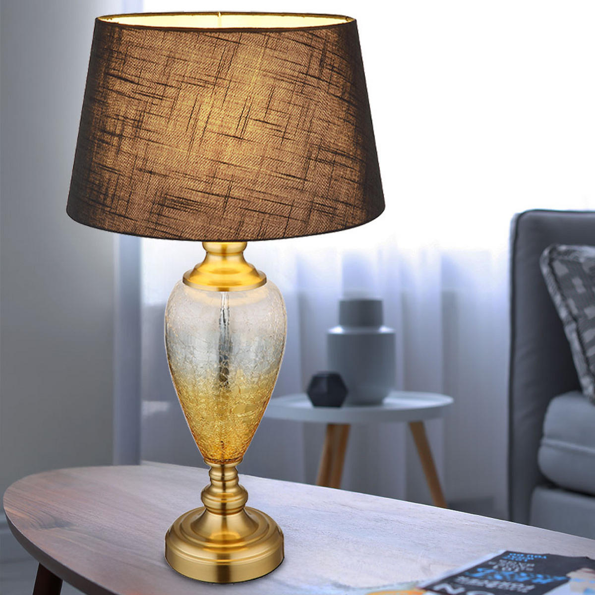 LED TISCHLEUCHTE Schwarz Glas Textil - Schwarz, Glas (38/38/66cm) - Globo Lighting