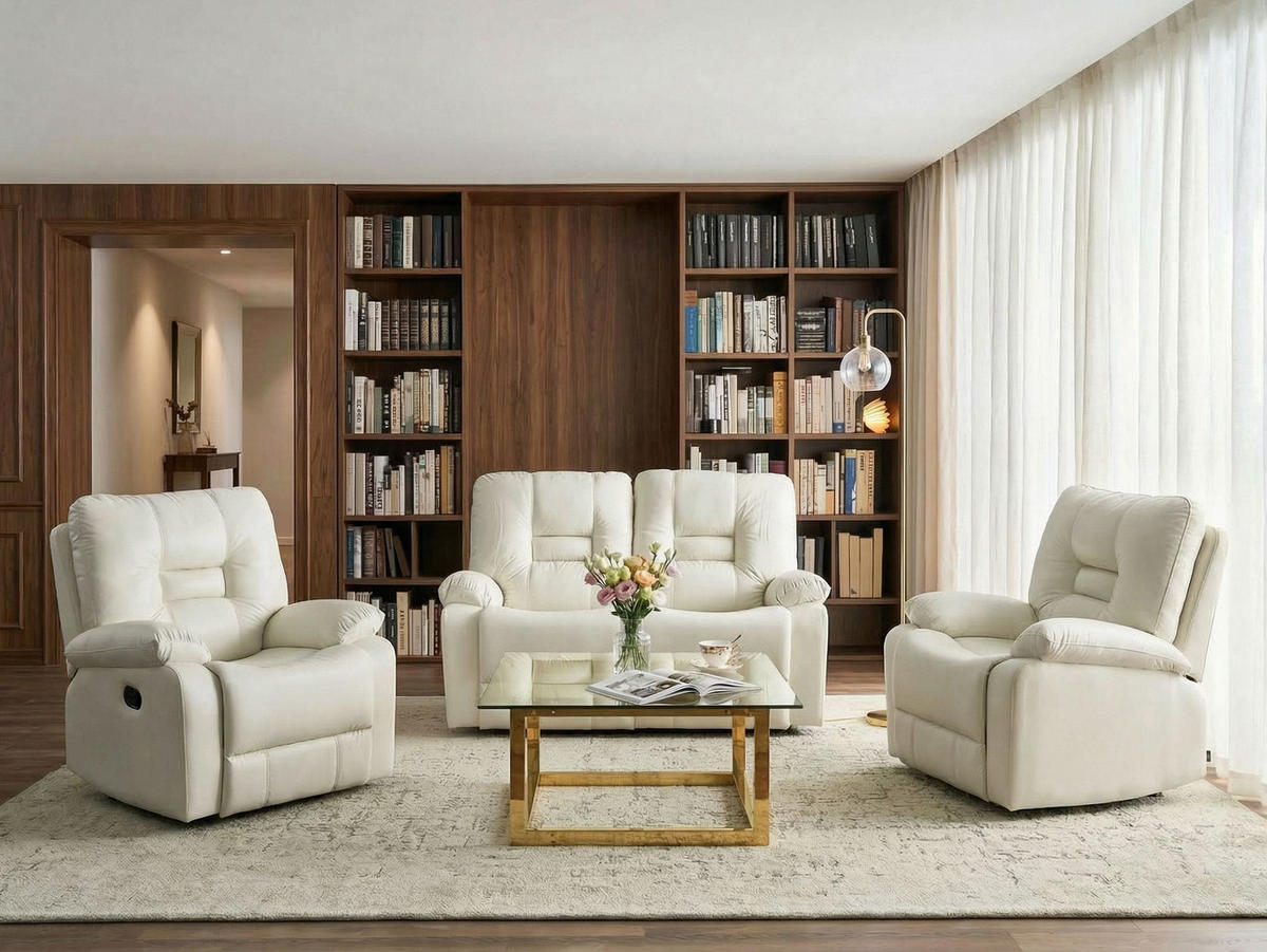 SOFA-SET manuell verstellbar 4-Sitzer Kunstleder Weiß Bergen - Weiß, Kunststoff (149/101/72cm) - Beliani