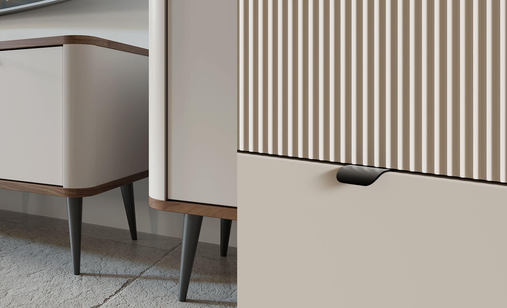 Thumbnail - Feldmann-Wohnen Wohnzimmer-Set, Beige, Grau, Holz, 1 Fächer, 3 Schubladen, 250x163x40 cm, Wohnzimmer, Wohnwände, Wohnwan...