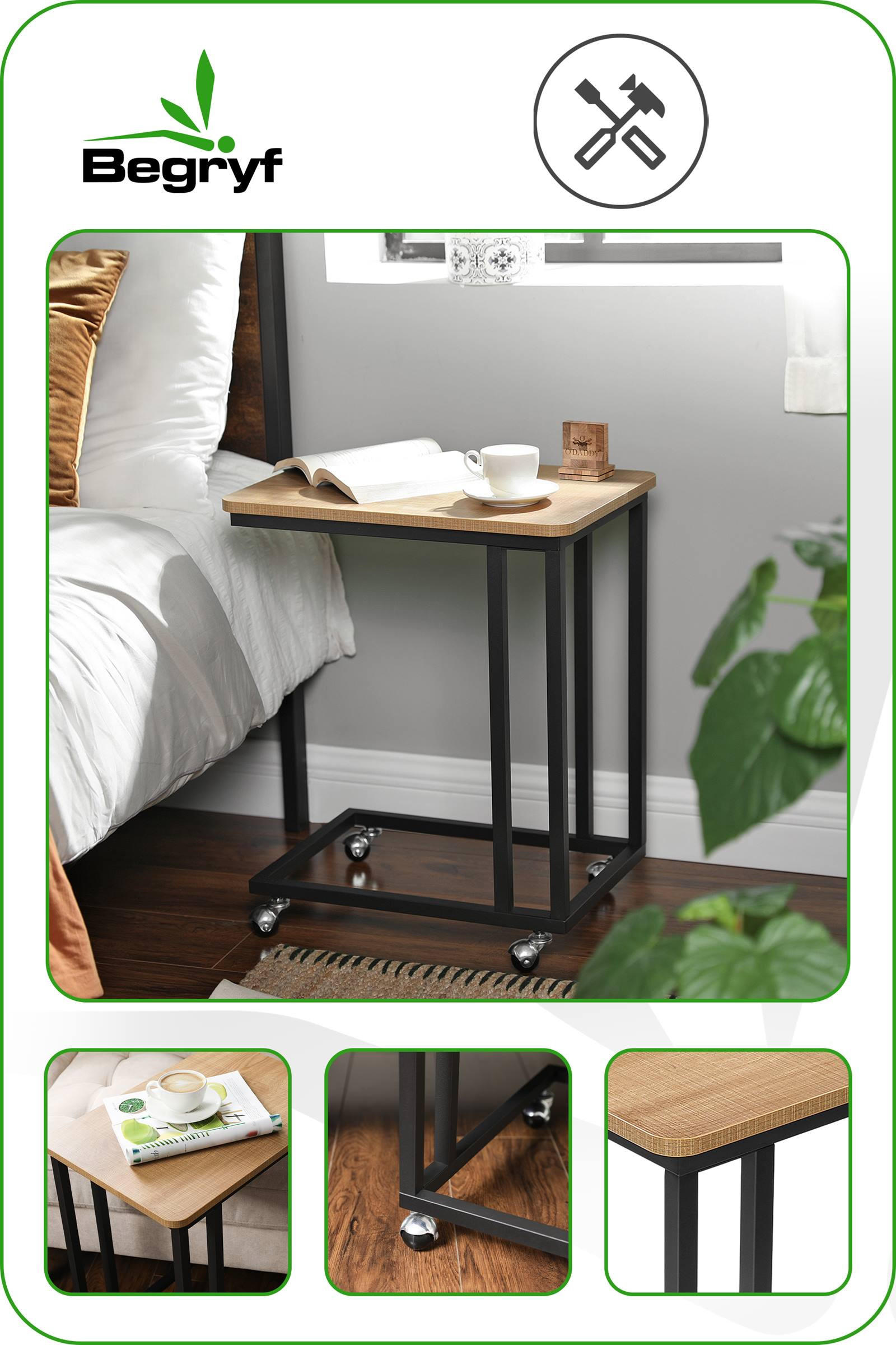 BEISTELLTISCH Metall Holzoptik Honigbraun Shcwarz auf Rollen 55/35/62 cm - Schwarz/Honig, Holzwerkstoff/Metall (50/35/60cm) - Begryf