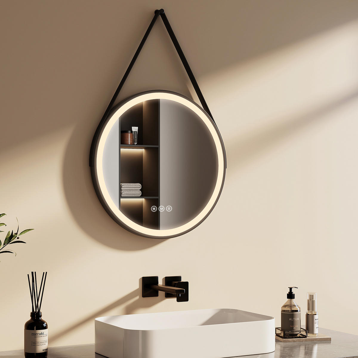 OGLINDA de baie cu LED-uri Ø 50 cm - negru, sticlă (50/50/3.5cm) - EMKE