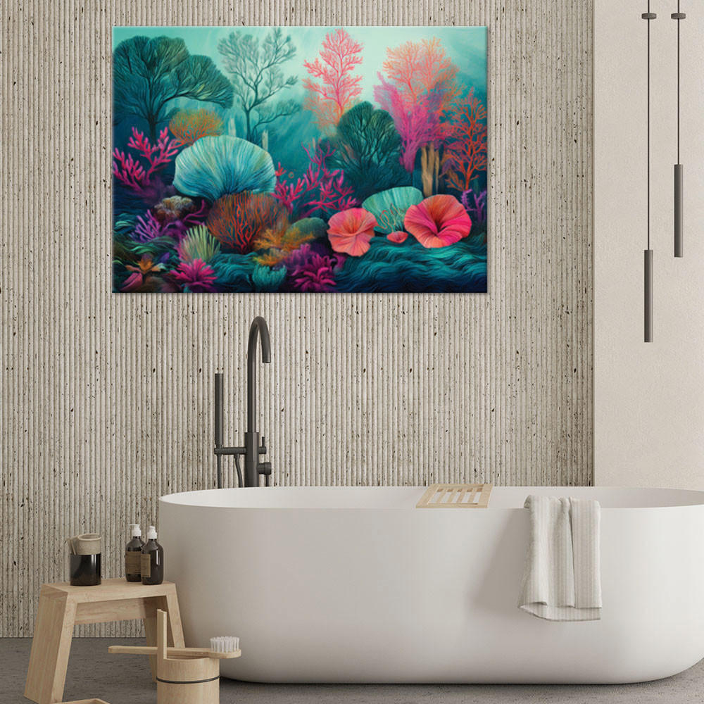 LEINWANDBILD Korallenriff Meerespflanzen 100x70cm - Türkis, Textil (100/70cm) - Feeby