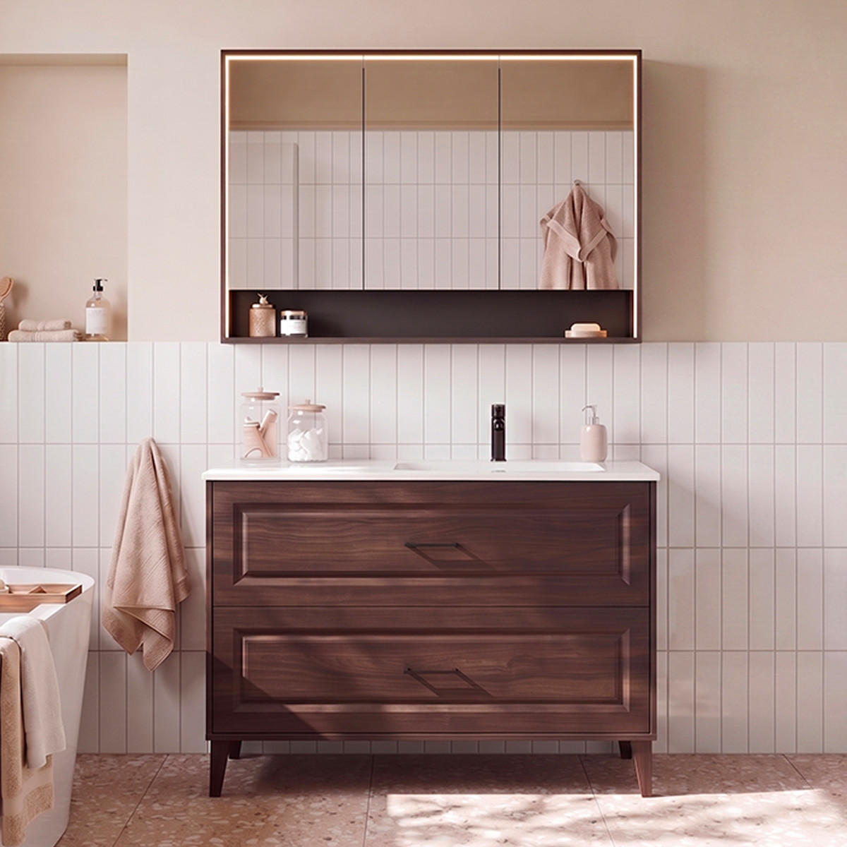 BADMÖBEL 120cm Moka 2er-Set Holz - Braun, Holzwerkstoff (120/82/46cm) - Petits-meubles