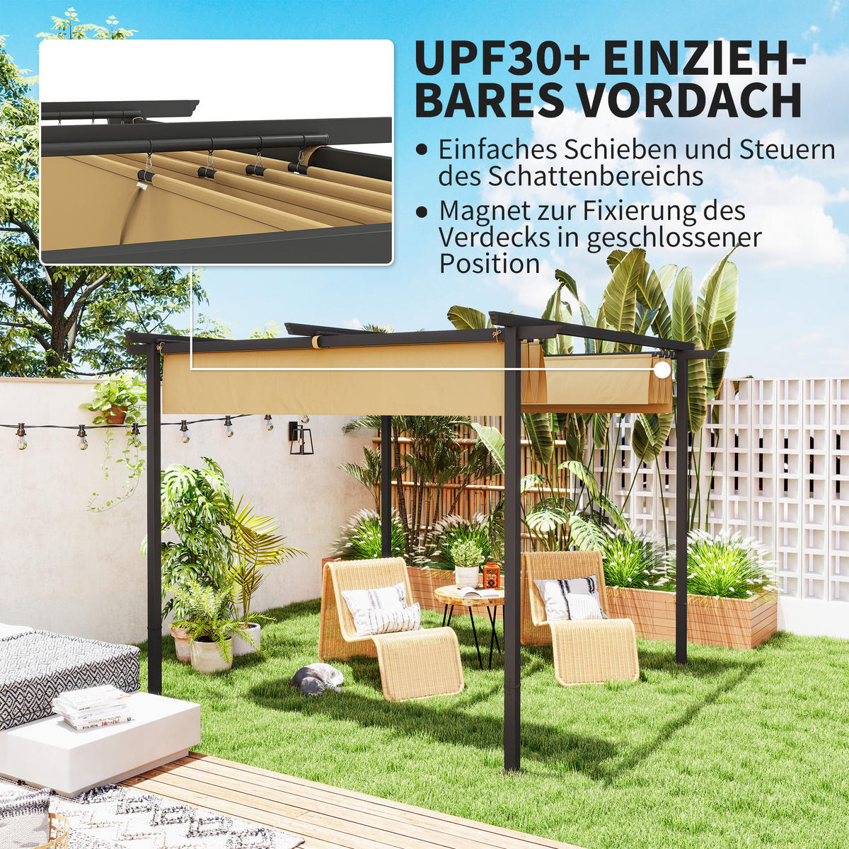 PERGOLA aus Metall, 3x 3m - Beige, Metall (300/227/300cm) - Outsunny