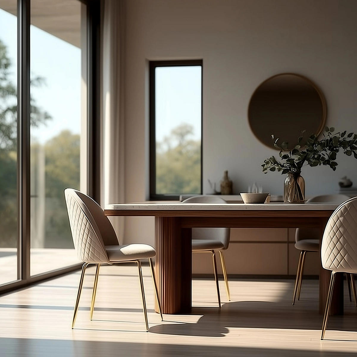 ESSZIMMERSTUHL 2er Set Samtbezug mit Metallgestell Diamantsteppung Skandinavisch gepolstert, Beige 53x50x87 cm - Beige/Goldfarben, Textil/Metall (53/87/50cm) - KADIMA DESIGN