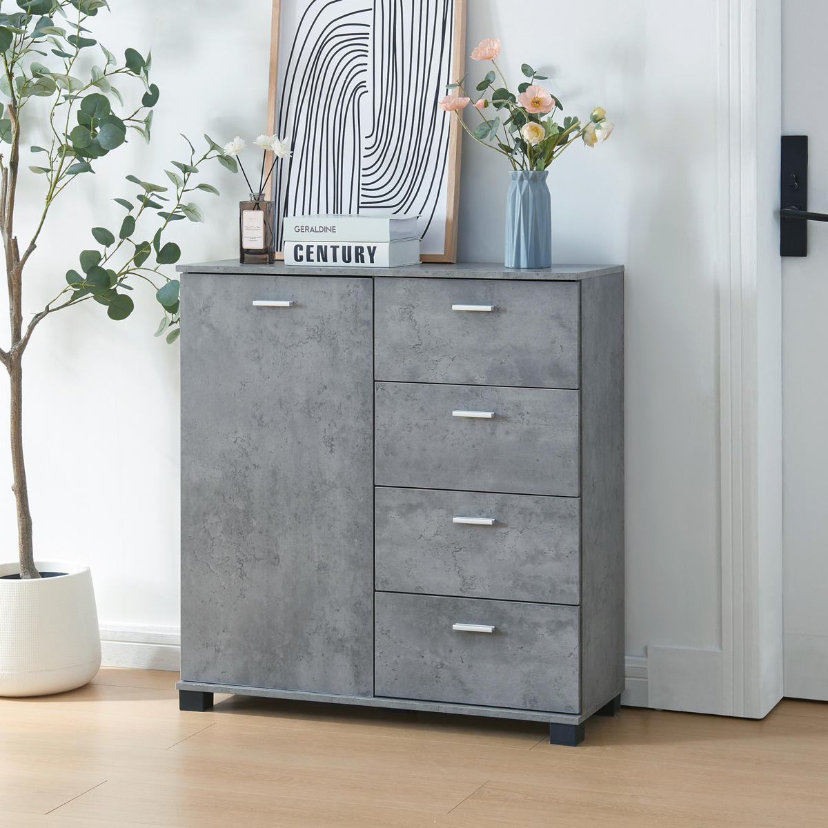 SIDEBOARD Döbritz - Grau, Holzwerkstoff (80/84/28cm) - [en.casa]