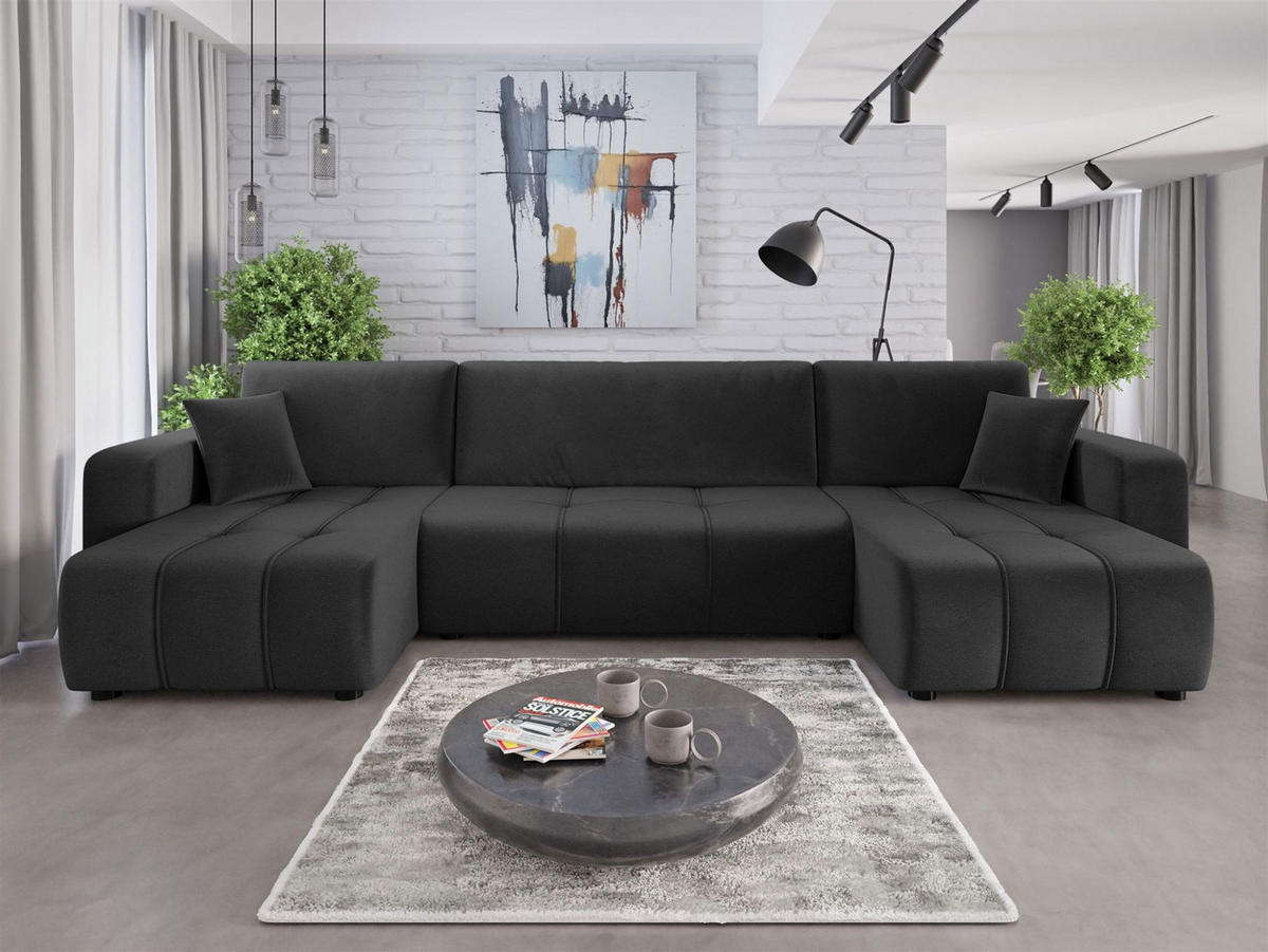 WOHNLANDSCHAFT Dagny - Dunkelgrau, Holzwerkstoff/Textil (317/85/146cm) - Fun Möbel