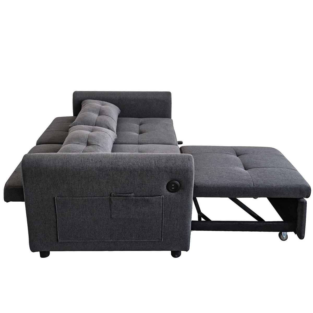 SCHLAFSOFA 3-in-1 Baumwoll-Leinen mit verstellbarer Rückenlehne und USB-Anschluss Grau 142/85/83 cm - Grau, Textil (85/83/142cm) - Redom