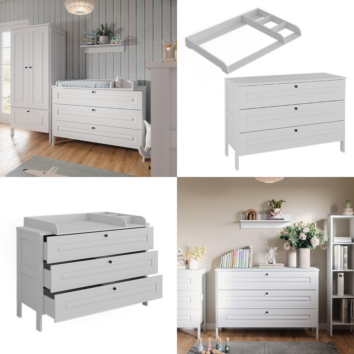 WICKELKOMMODE Ajaton Weiß 133 x 98.4 cm mit 3 Schubladen - Weiß, Holzwerkstoff (133/98.4/70cm) - VitaliSpa