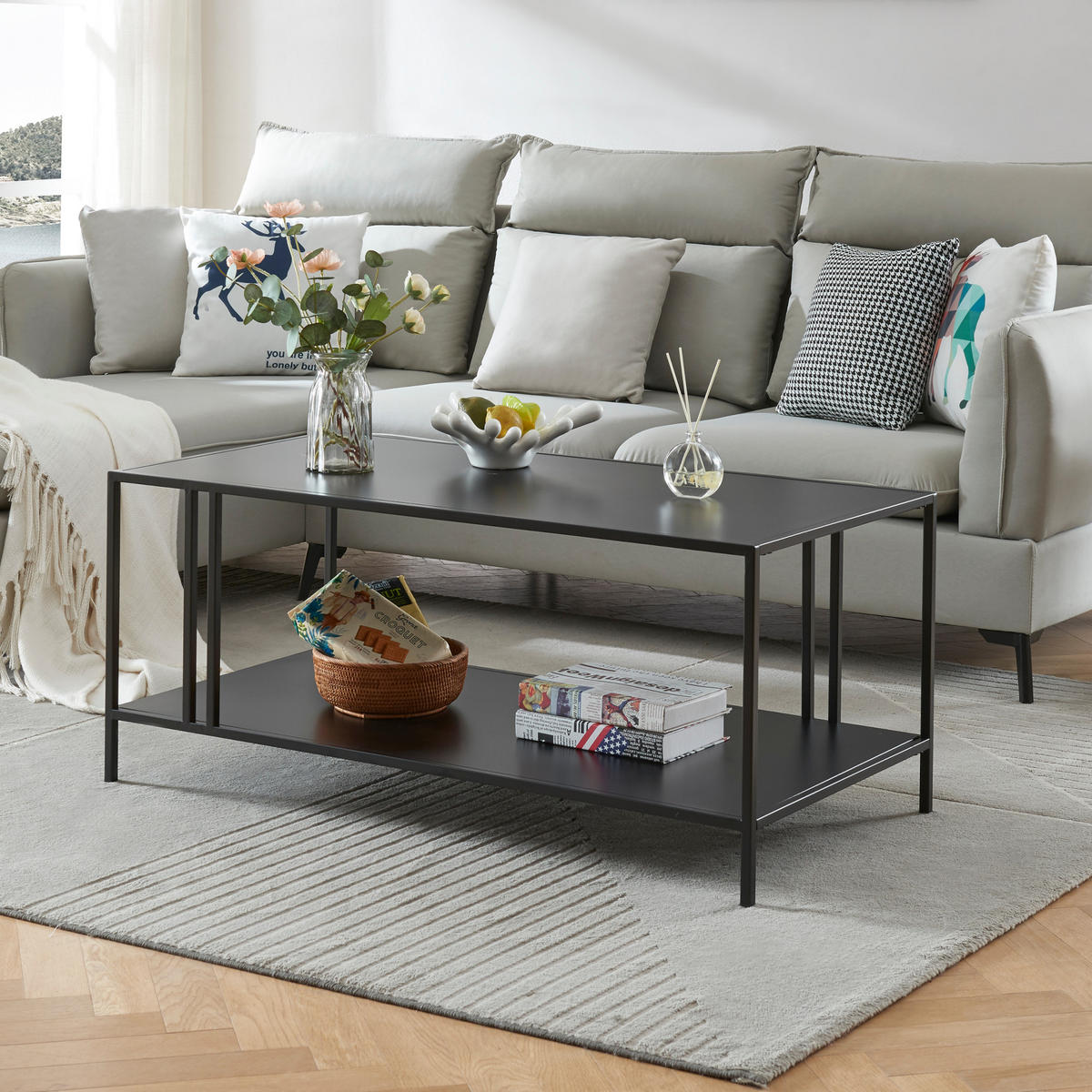 COUCHTISCH Kumlinge 110/55/47 cm - Schwarz, Metall (55/110/47cm) - [en.casa]