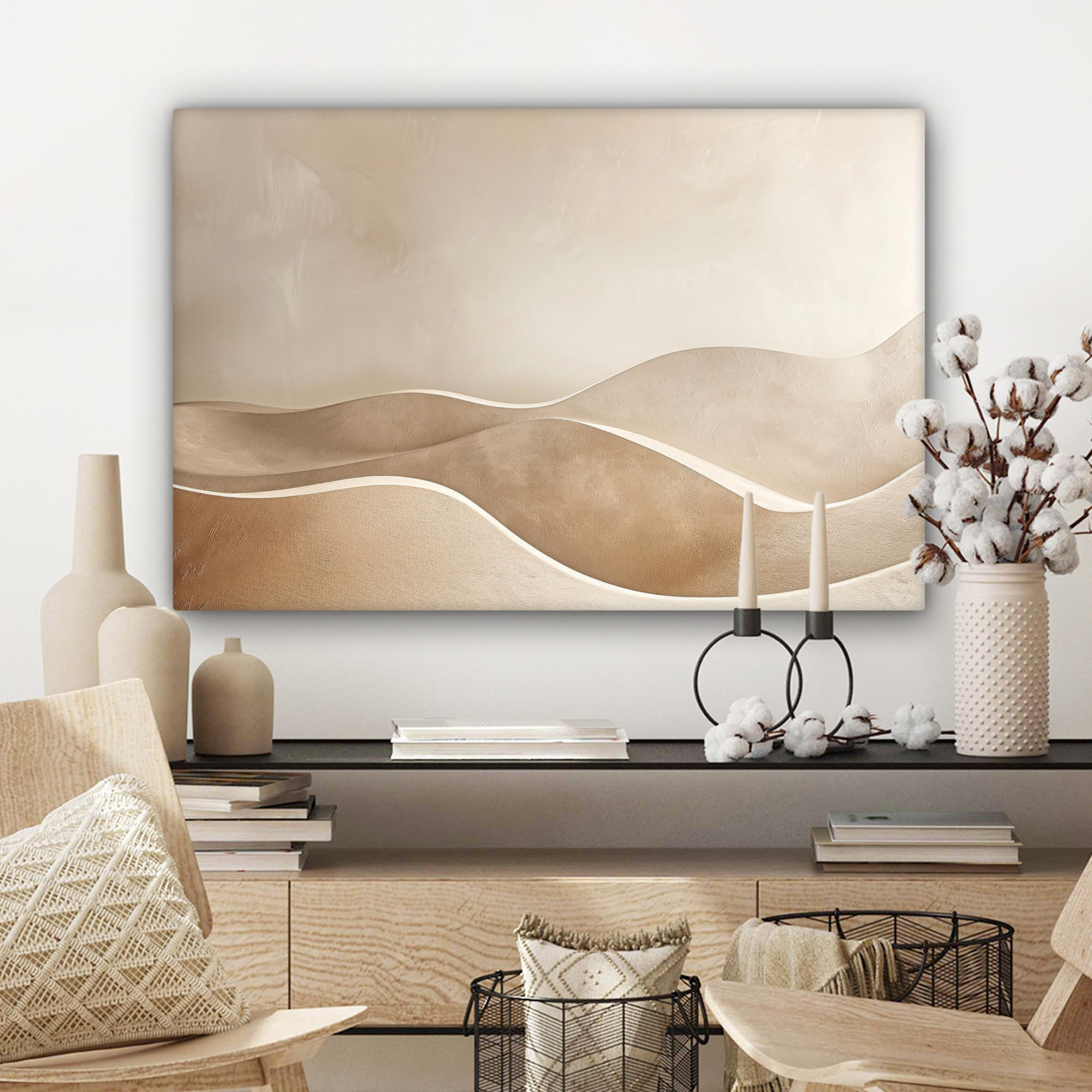 LEINWANDBILD Beige - Natur - Abstrakt - Modern Gemälde 60x40 cm - Beige, Textil (60/40cm) - MuchoWow