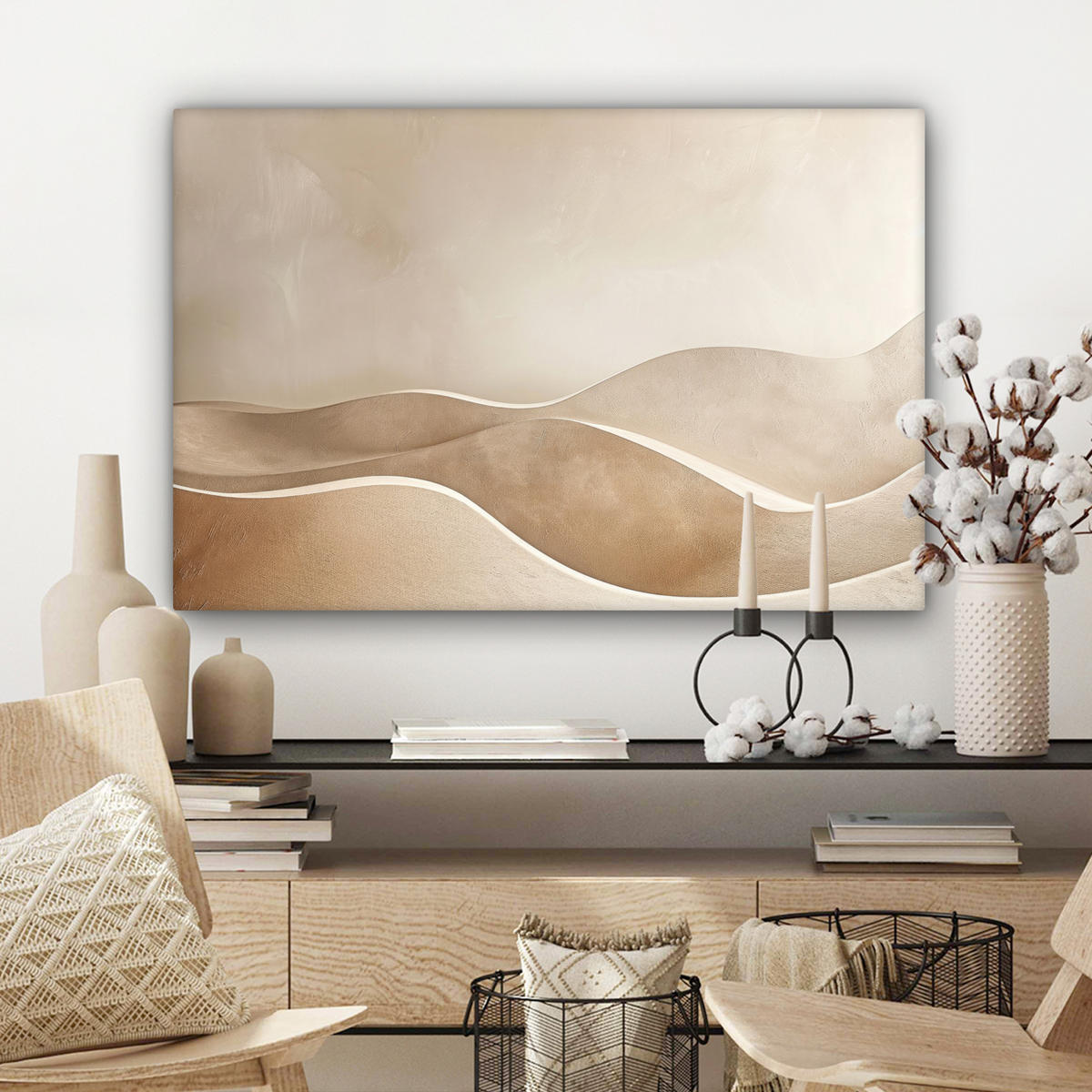 LEINWANDBILD Beige - Natur - Abstrakt - Modern Gemälde 60x40 cm - Beige, Textil (60/40cm) - MuchoWow