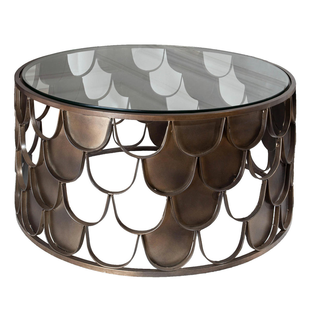 COUCHTISCH ABSTRACT Glas Transparent 60 cm - Transparent/Kupferfarben, Glas/Metall (60/60/35cm) - riess-ambiente