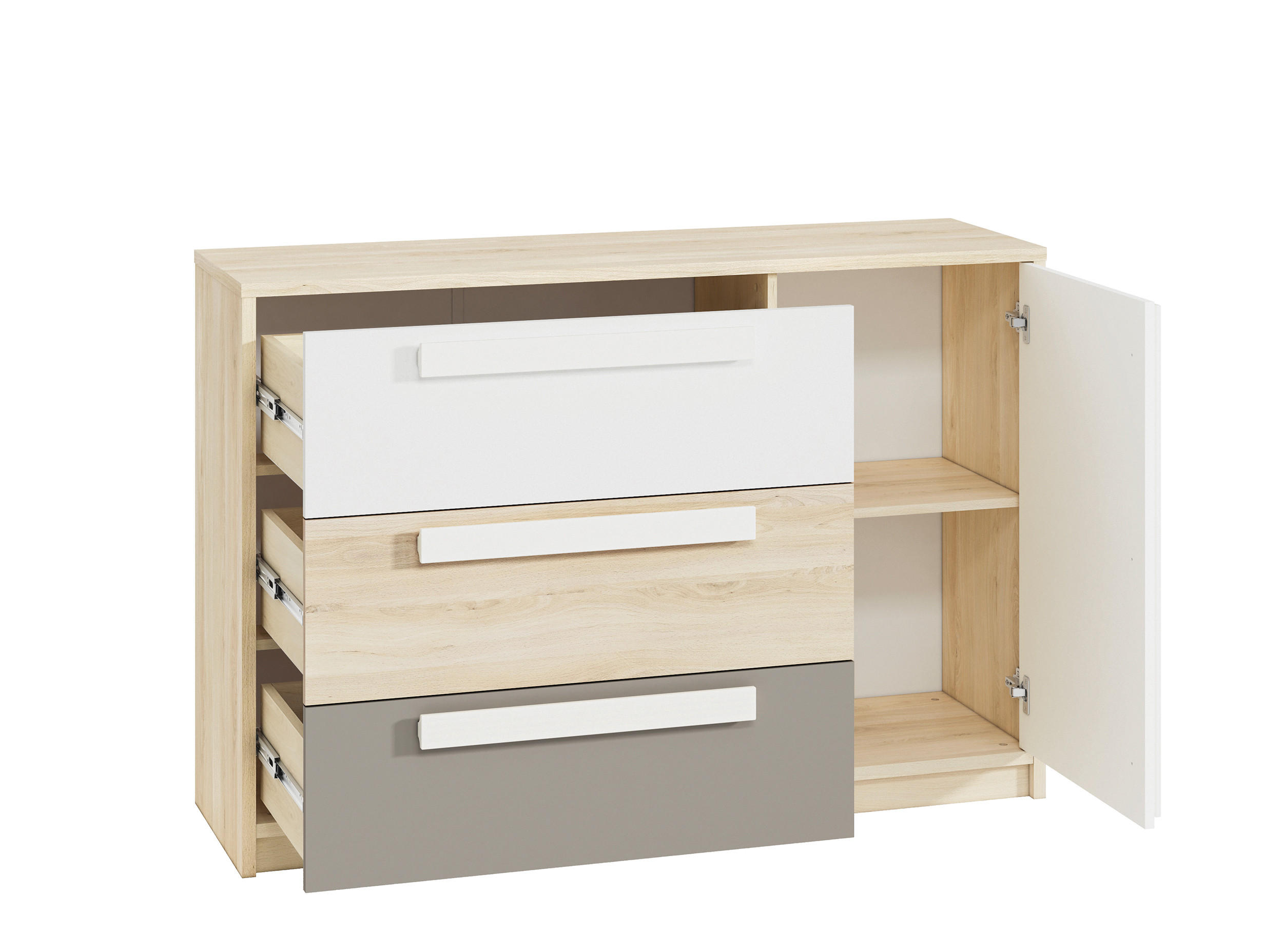 KOMMODE Drop Fjord Buche / weiß / grau 138 / 40 / 94cm - Weiß/Braun, Holz/Holzwerkstoff (138/94/40cm) - Feldmann-Wohnen