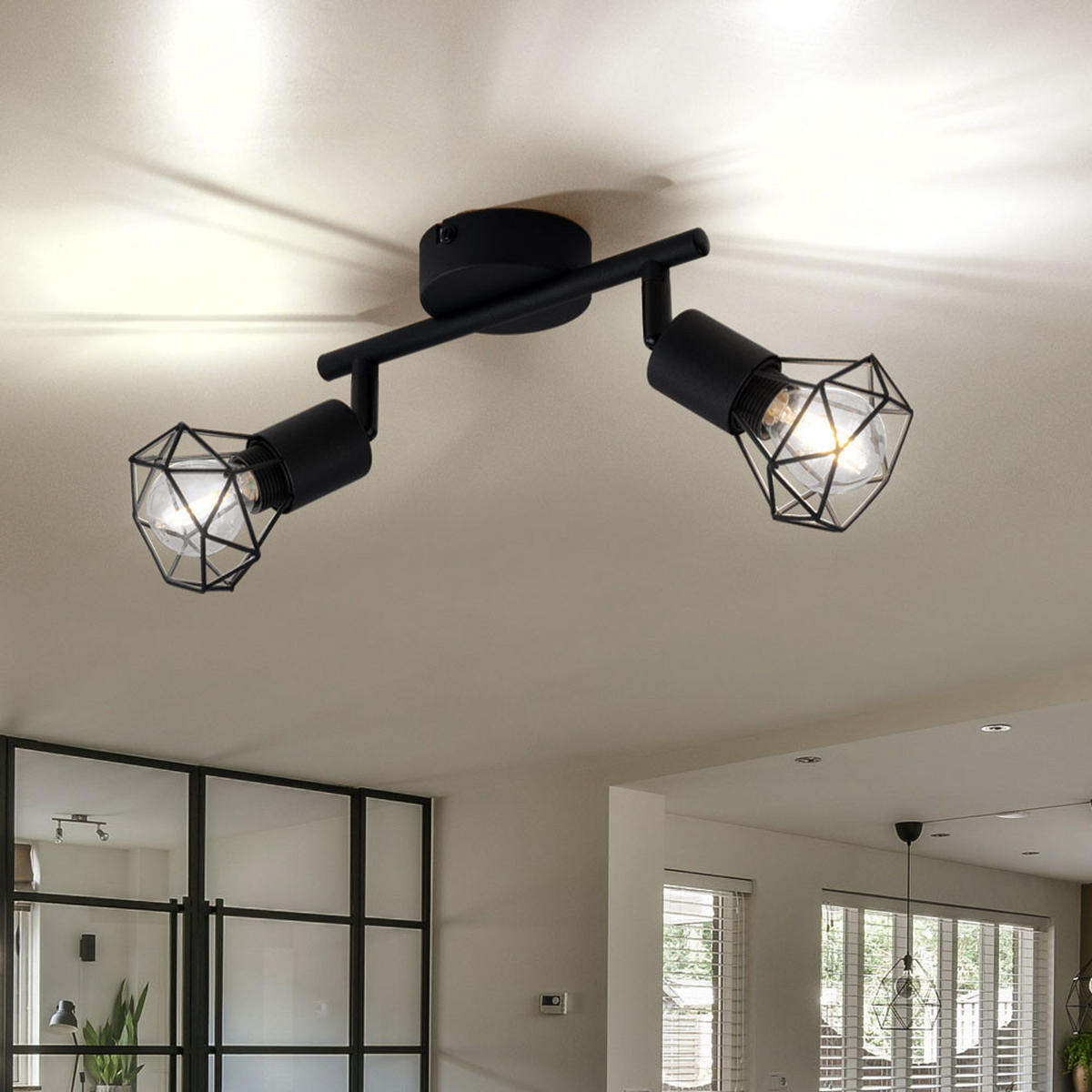 LED DECKENLEUCHTE Käfigstrahler Schwarz - Schwarz, Metall (22/8/18cm) - Globo Lighting