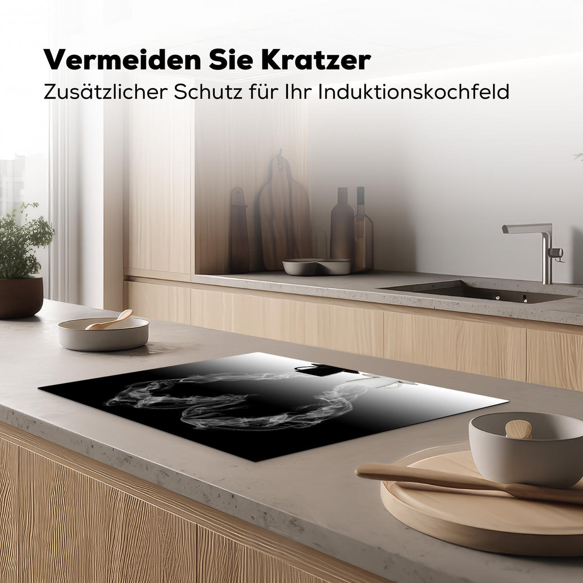 HERDABDECKPLATTE Kaffee - Herz - Schwarz und weiß - Tassen 71x52 cm - Weiß, Kunststoff (71/0.2/52cm) - MuchoWow