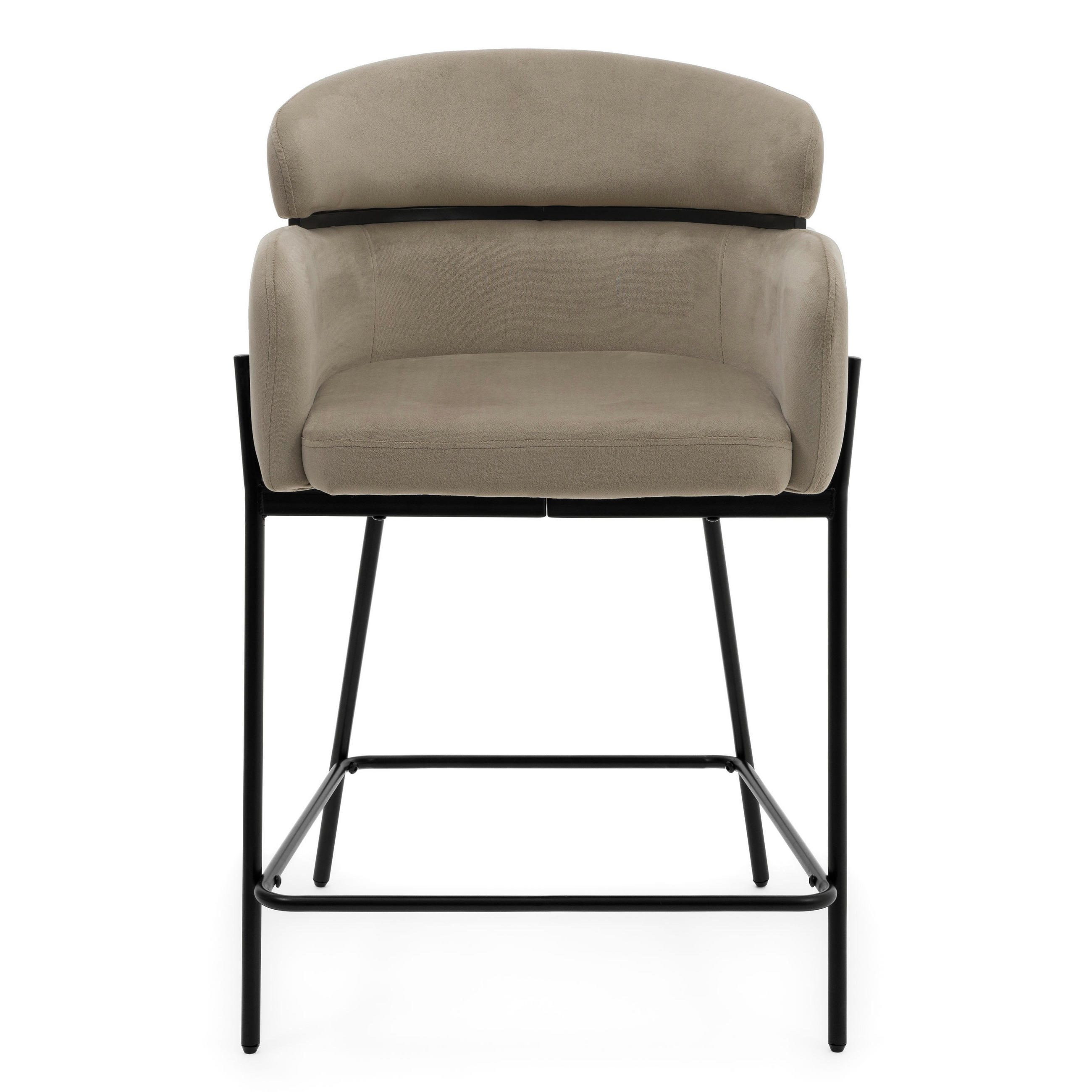 BARHOCKER BOLZANO gepolsterter mit Steppung - dunkelbeige - Samt Velour - Beige/Schwarz, Textil/Metall (60/99/55cm) - NEW HOME