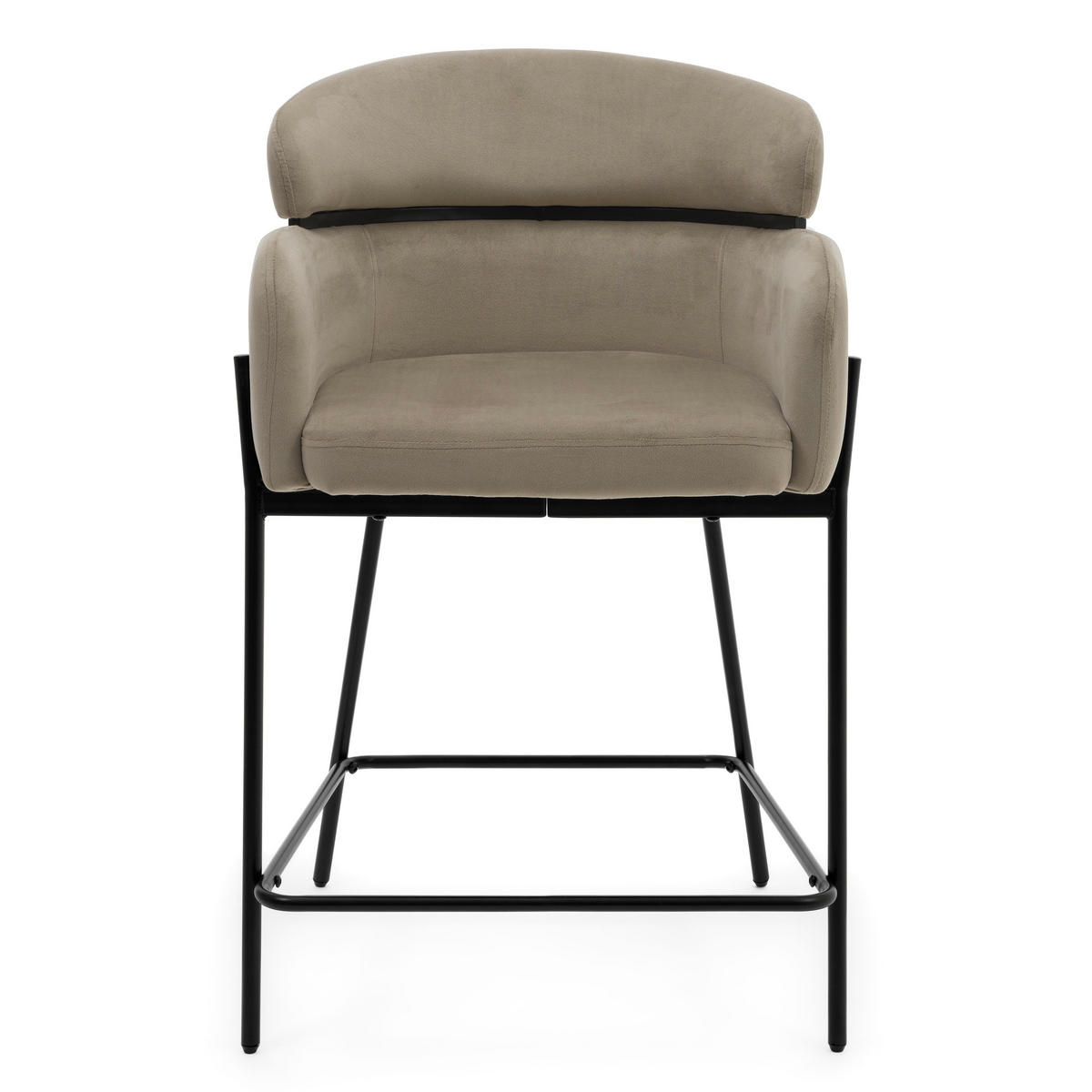 BARHOCKER BOLZANO gepolsterter mit Steppung - dunkelbeige - Samt Velour - Beige/Schwarz, Textil/Metall (60/99/55cm) - NEW HOME