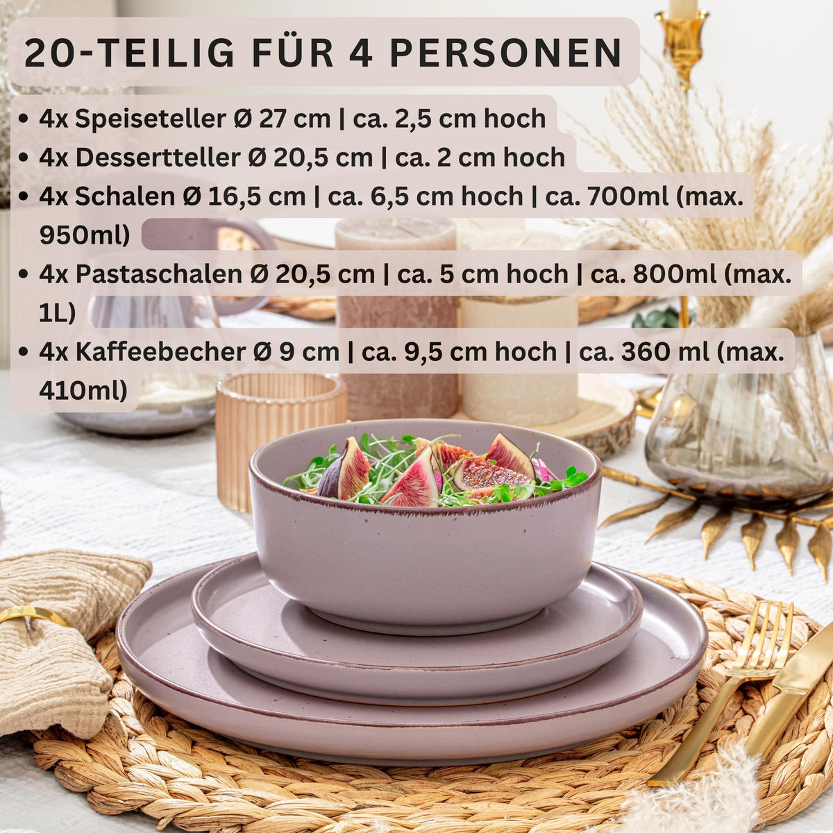 KOMBISERVICE BOMBAY BASALT - 20 teilig aus Steingut - Lila, Stein (27/9.5/27cm) - Sänger