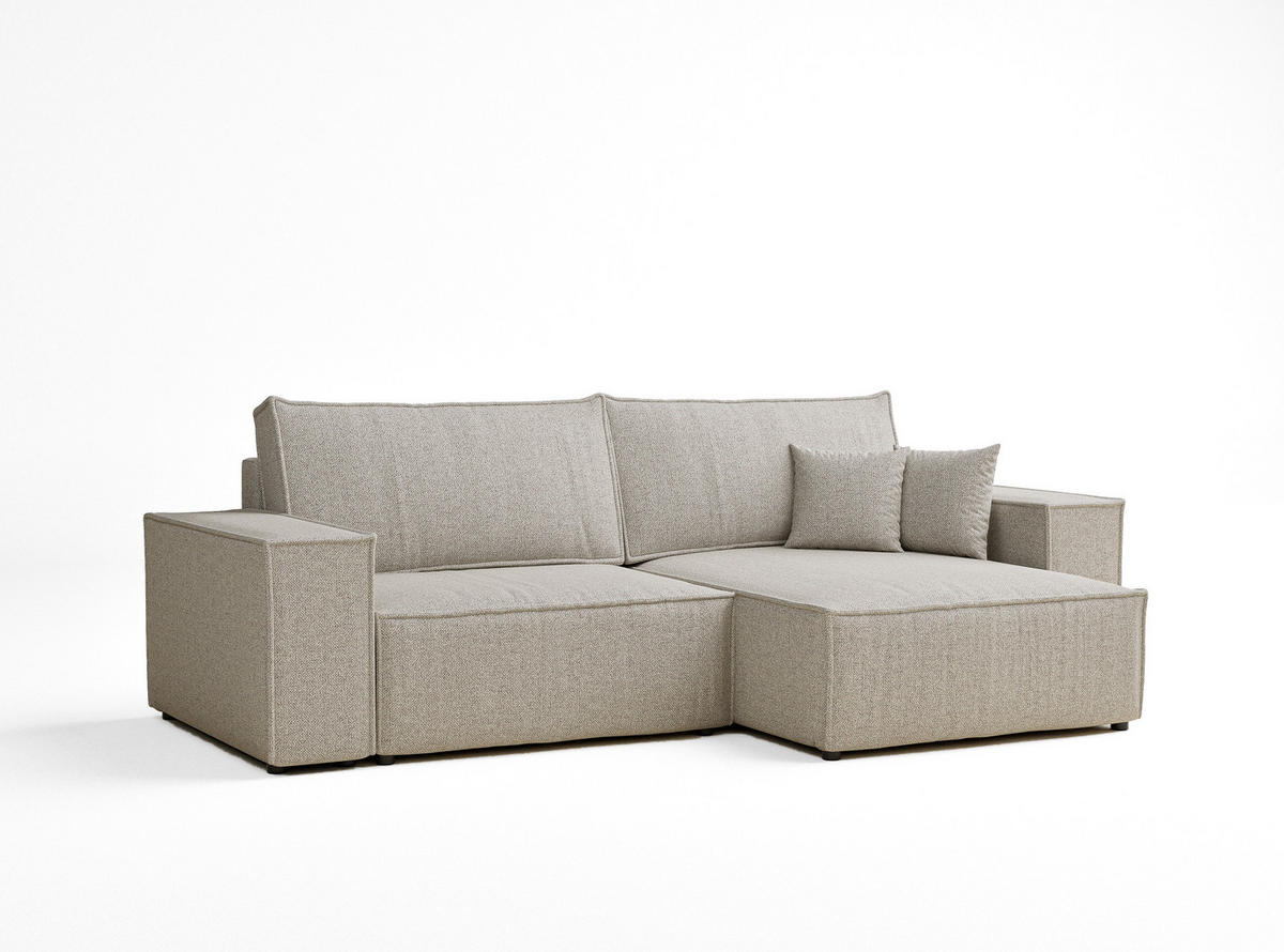 ECKSOFA MIT SCHLAFFUNKTION Zaya Beige Webstoff - Schwarz/Grau, Holz/Holzwerkstoff (255/148cm) - Maison de Reve