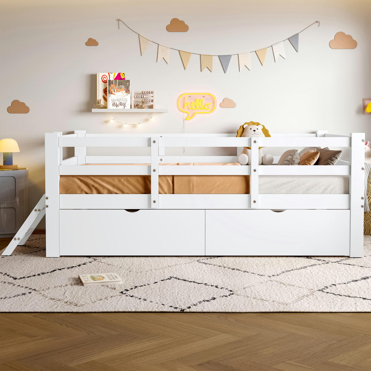 KINDERBETT 90/200 cm in Weiß mit 2 Schubladen - Weiß, Holz/Holzwerkstoff (90/200cm) - WISHDOR