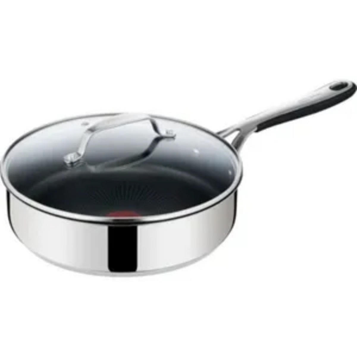PFANNENSET Edelstahl Jamie Oliver 8-Teilig – Bratpfannen Ø20/24/28 cm, Wokpfanne Ø28 cm, Schmorpfanne Ø25 cm, Induktion & Backofen geeignet - Silberfarben/Schwarz, Keramik/Metall - Tefal