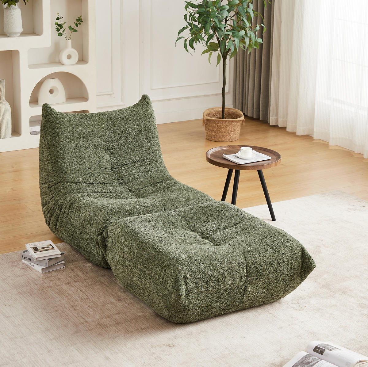 SCHLAFSESSEL mit Fußstütze Chenille Grün - Grün, Kunststoff (94/71/185cm) - Beauniv