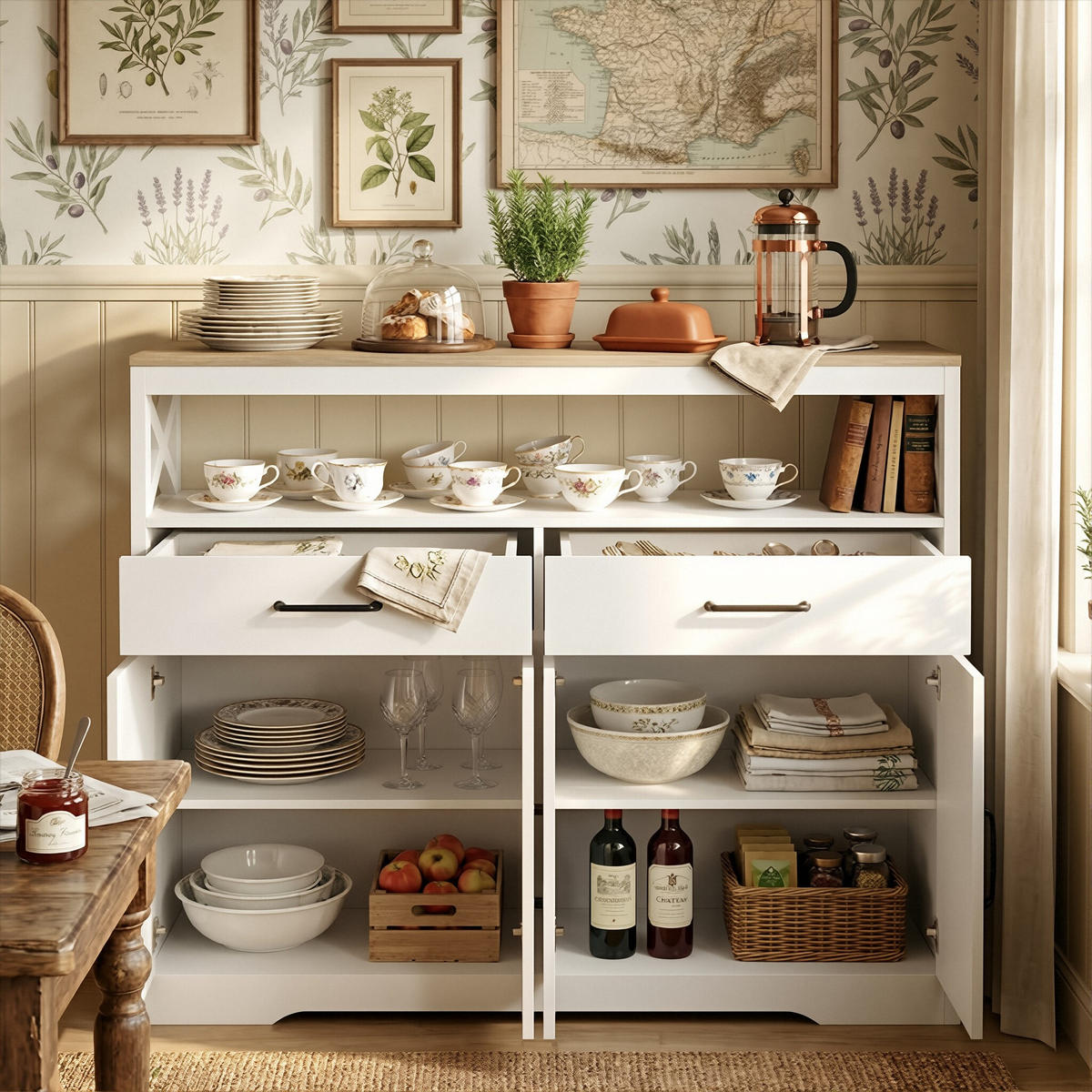 SIDEBOARD Modern mit 4 Türen & 2 Schubladen 140/40/105 cm Weiß/Eiche - Weiß, Holzwerkstoff (140/105/40cm) - Creahappy