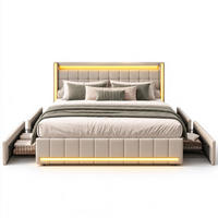 POLSTERBETT 140x200 cm,Doppelbett 140x200 mit 4 Schubladen, LED und Ladefunktion - Beige/Naturfarben, Holz/Textil (140/200cm) - PARAFTA HOME