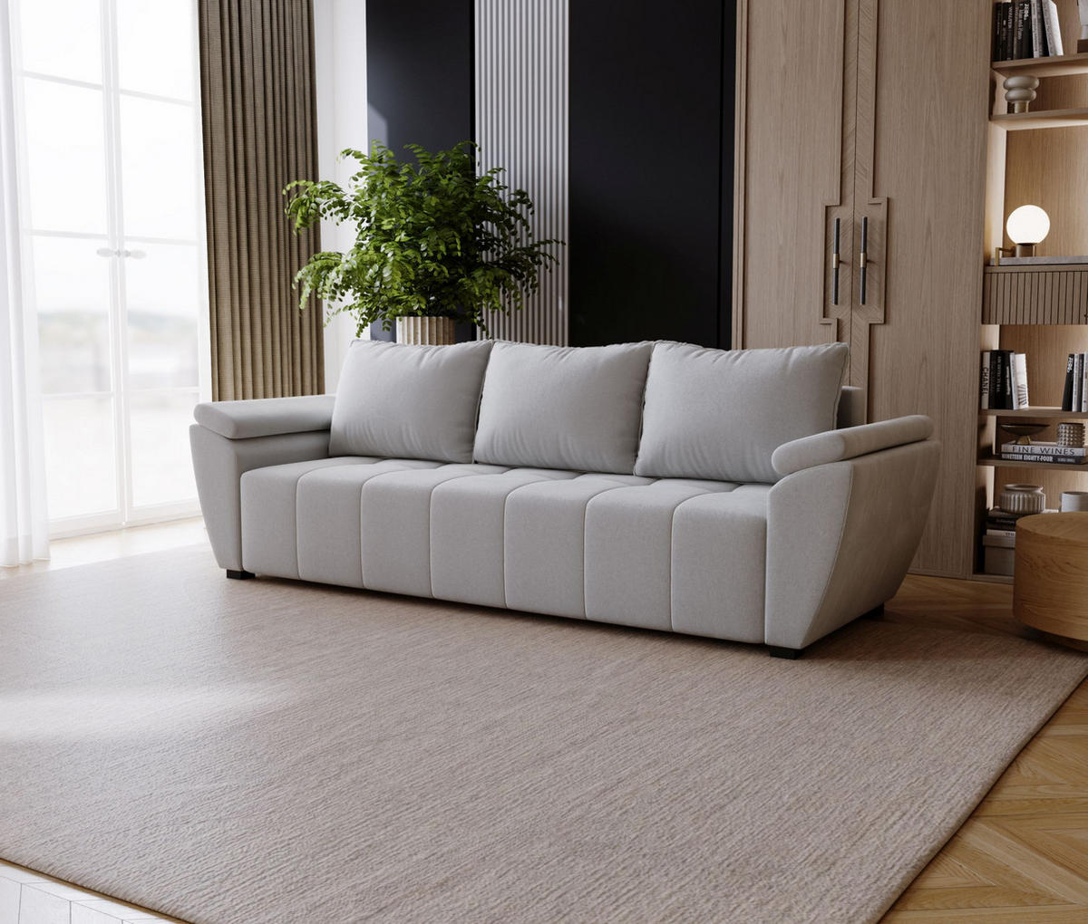 SOFA ZEUS mit Schlaffunktion MONOLITH 84 mit Stauraum - Hellgrau, Textil (80/78/240cm) - Bedante