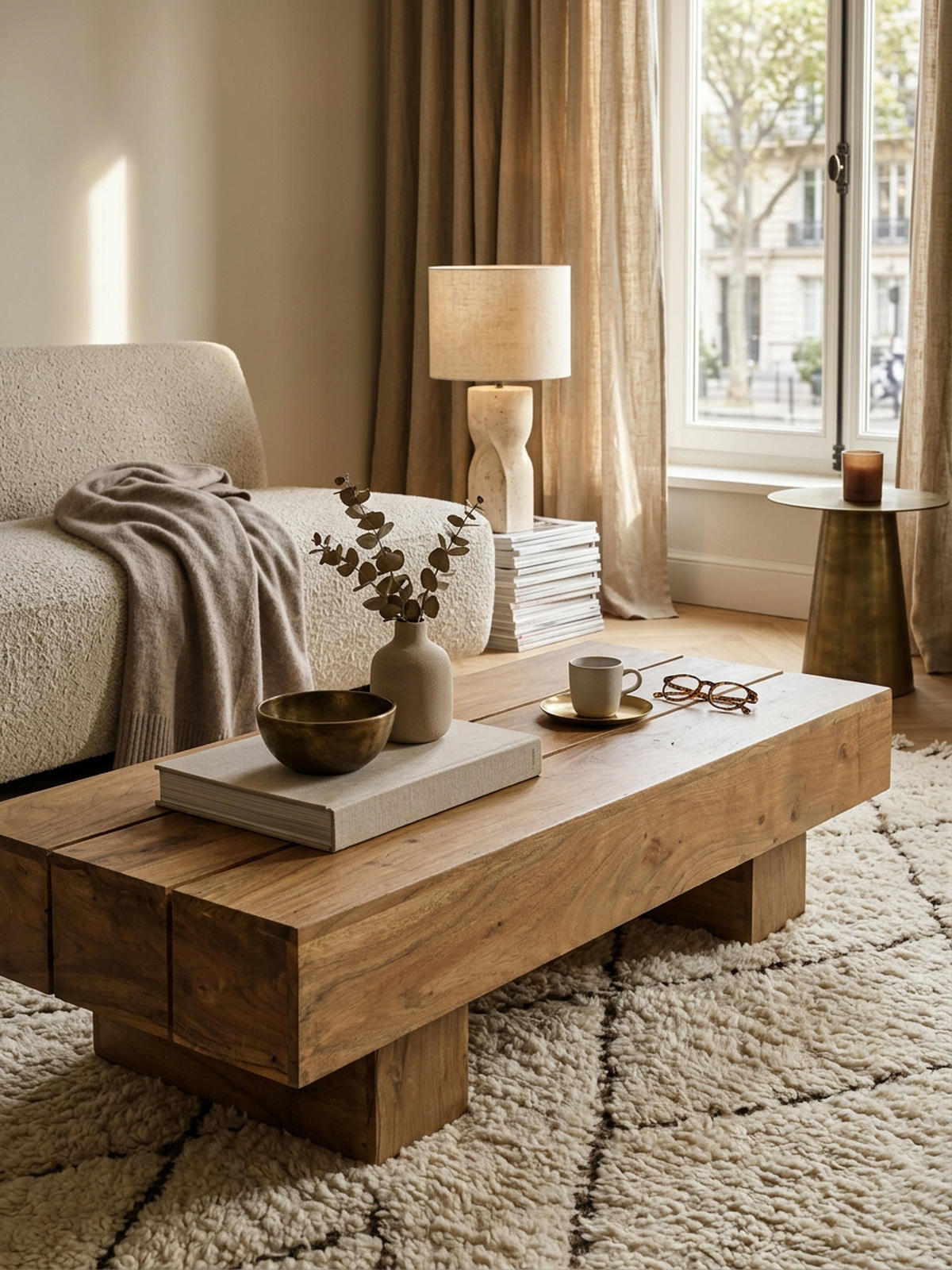 COUCHTISCH aus Massivholz, handgefertigt, pflegeleicht, aus Akazienholz und Edelholz, Beige 120x45x30 cm - Beige, Holz (45/120/30cm) - KADIMA DESIGN