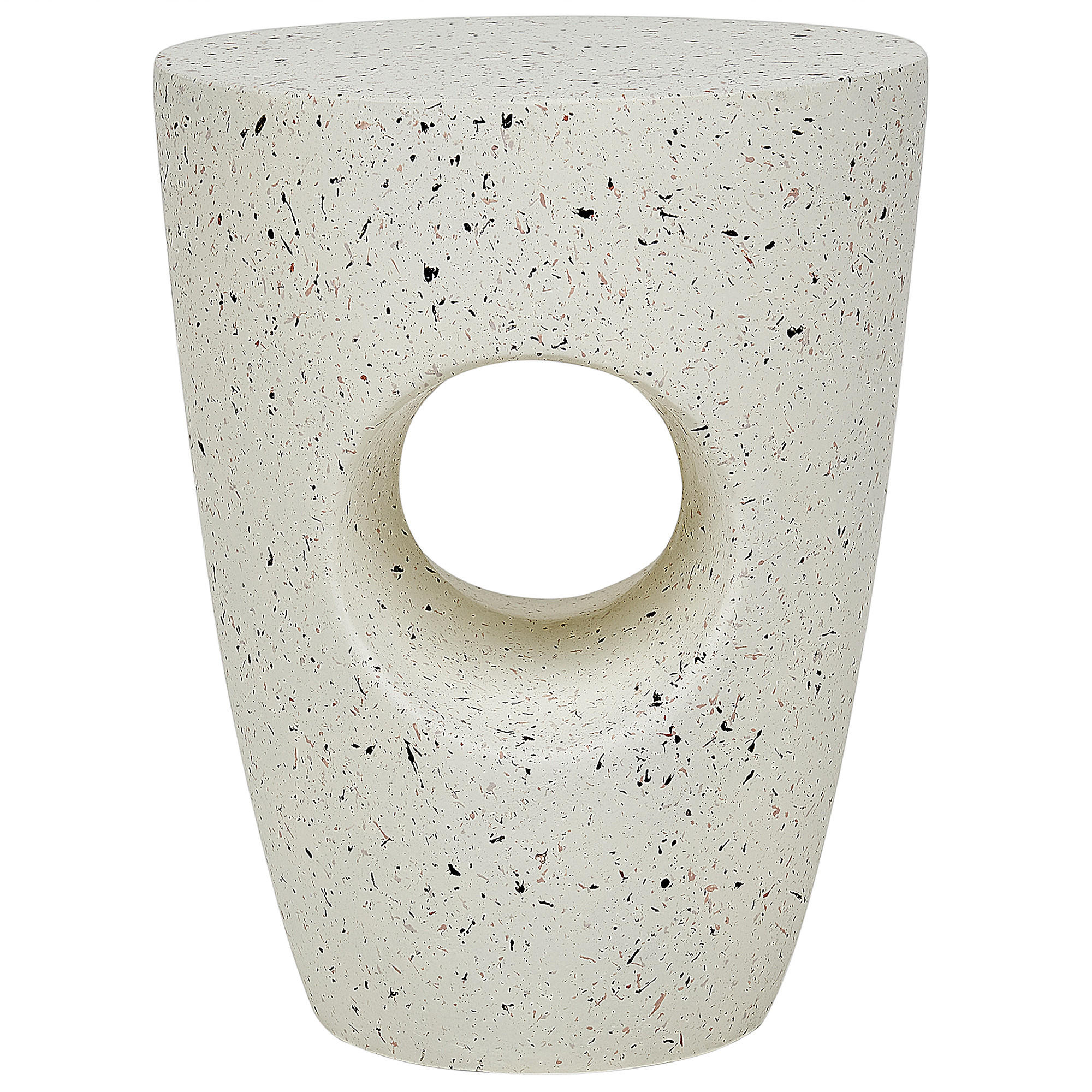 BEISTTELLTISCH Beton cremeweiß Terrazzo Optik rund 37 cm Edolo - Weiß, Stein (37/37/47cm) - Beliani