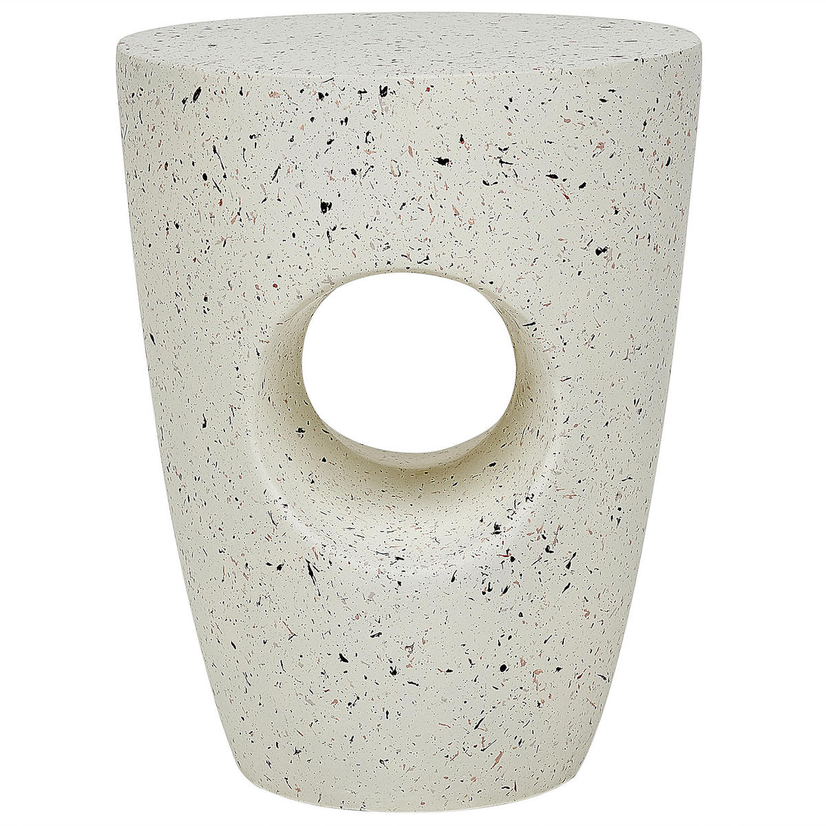 BEISTTELLTISCH Beton cremeweiß Terrazzo Optik rund 37 cm Edolo - Weiß, Stein (37/37/47cm) - Beliani