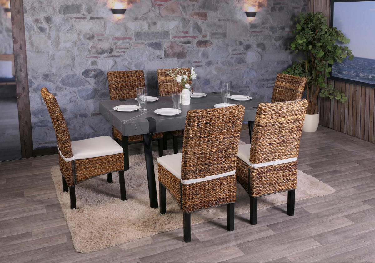 ESSZIMMERSTUHL 6er-Set Korbstuhl Stuhl Malibu Bananengeflecht 96x46x41cm Sitzhöhe 46cm dunkel mit Kissen - Dunkelbraun, Kunststoff (46/96/41cm) - CHEFGASTRO