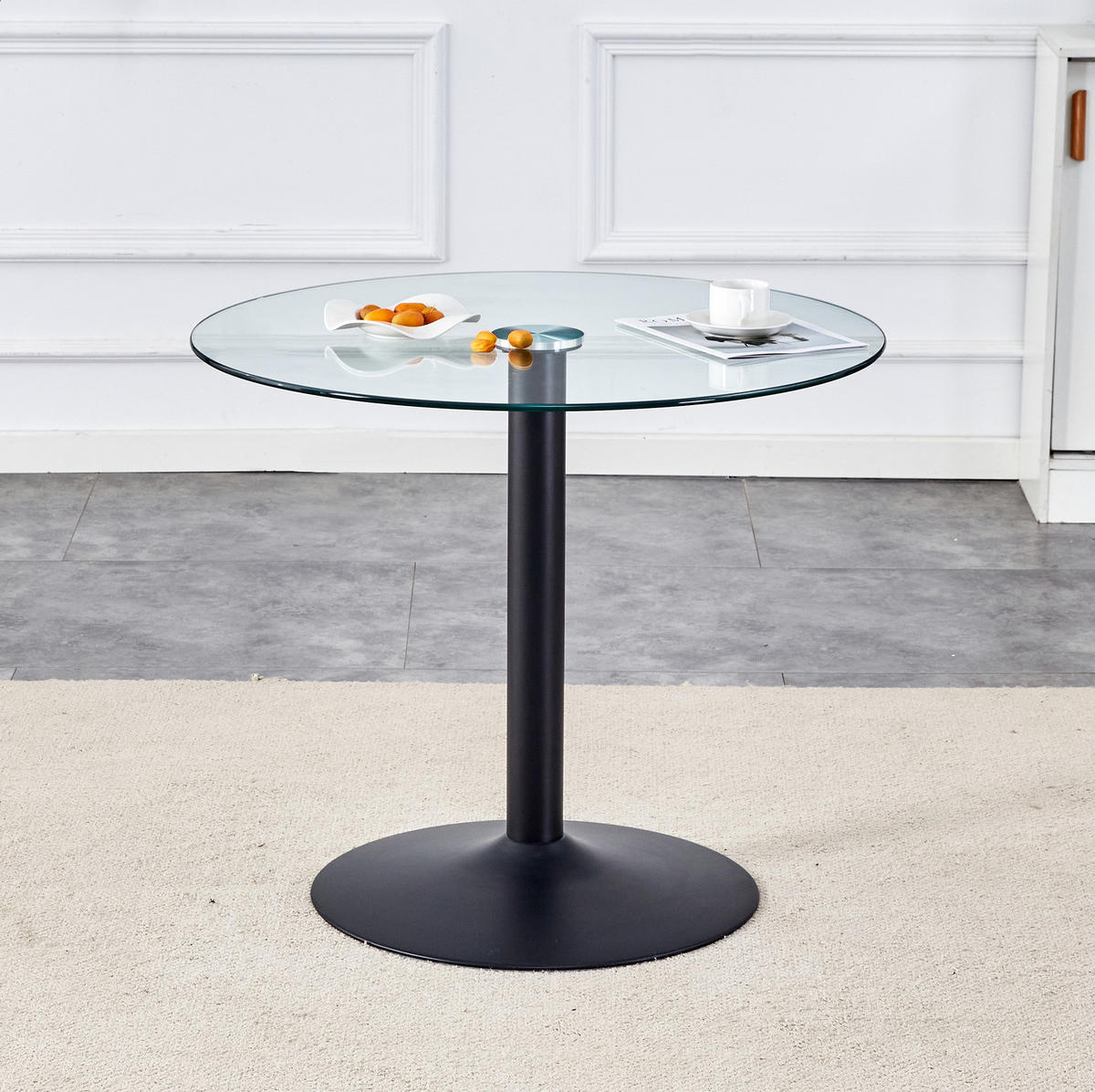 BISTROTISCH 85/76 cm aus Glas und Metall mit gehärteter Glasplatte und stabilem Gestell, Schwarz/Transparent - Schwarz, Holzwerkstoff (85/85/76cm) - Redom